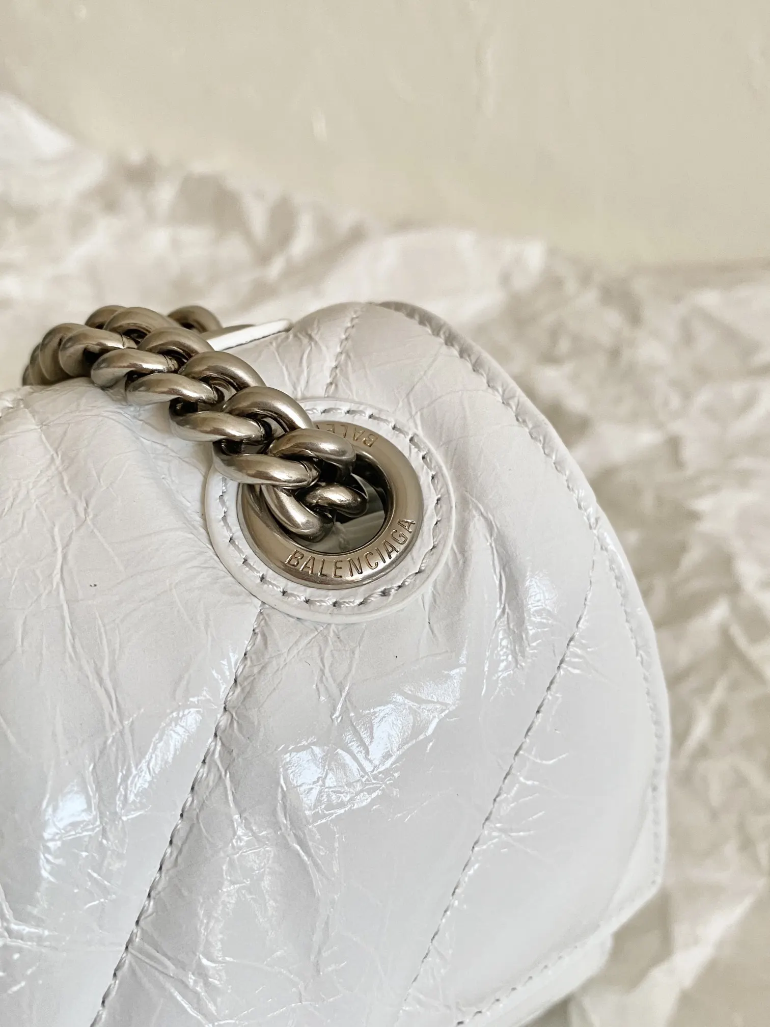 Balenciaga Hourglass White Leather Chain Bag