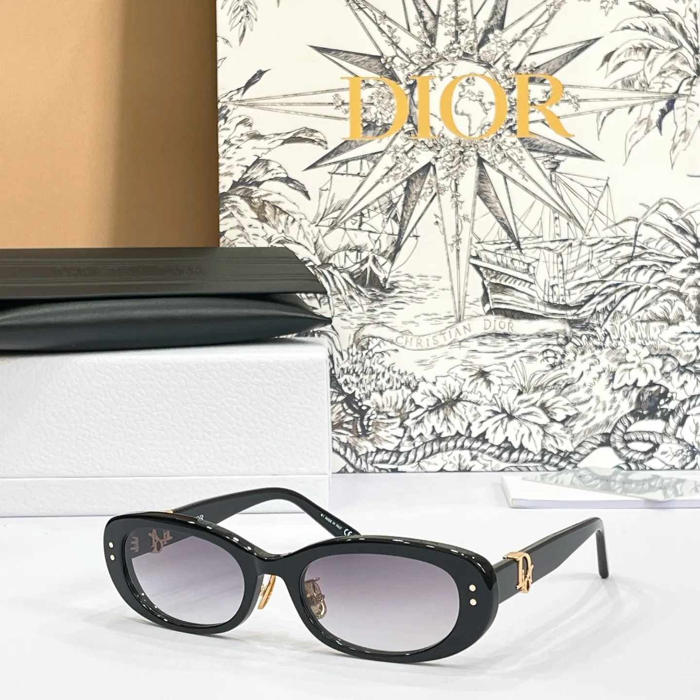 Dior Oblique 黑色椭圆太阳镜 老花镜腿款