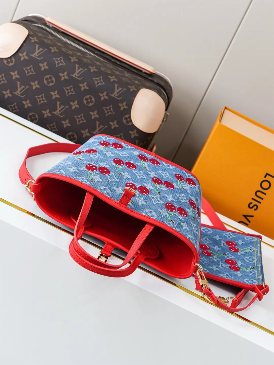 LV Neverfull 牛仔 丹宁 牛皮 收纳包 旅行收纳款