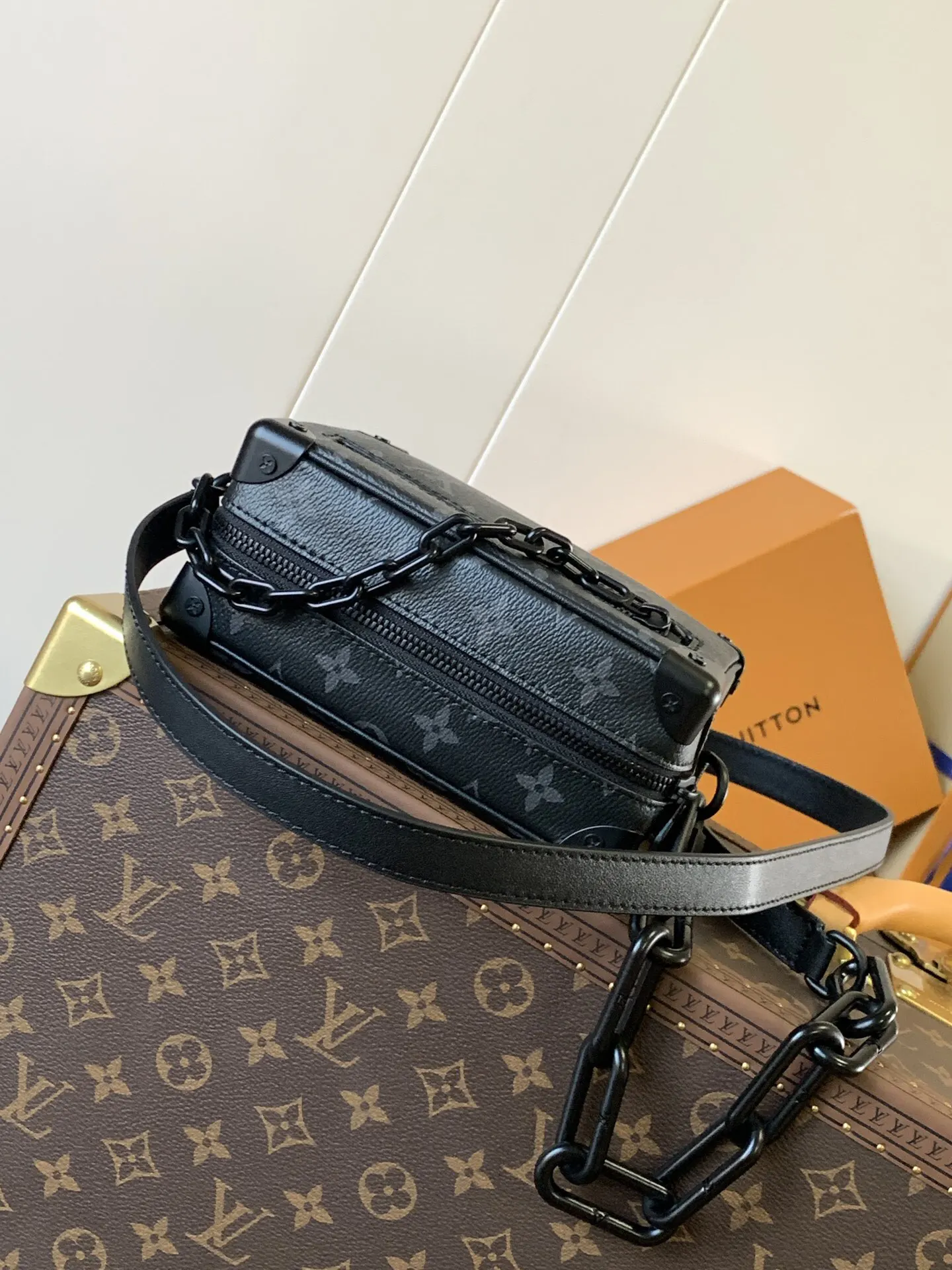 牛皮 黑色花纹 Virgil 链条包 精致链条款