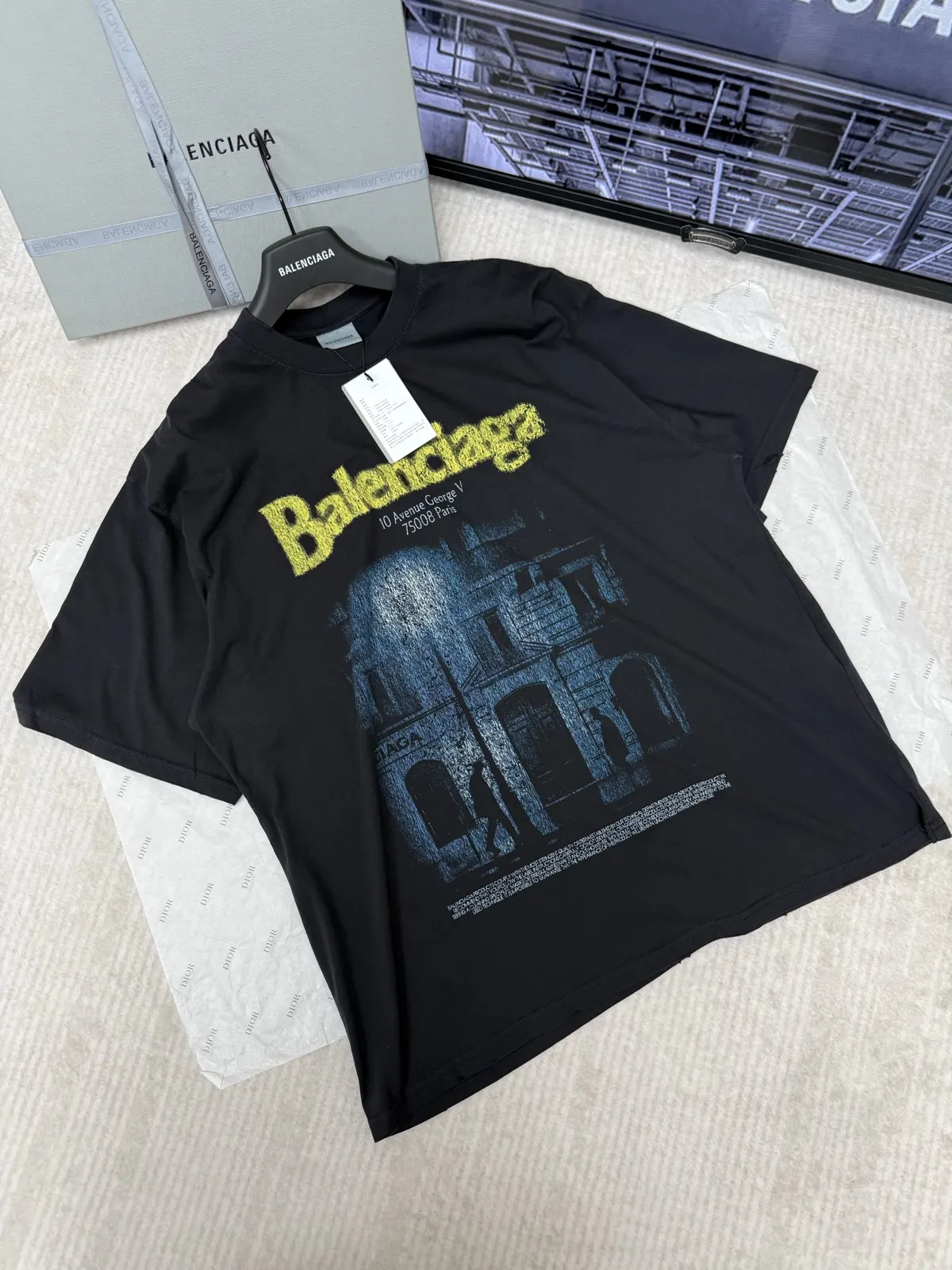 Balenciaga 灰色 印花 做旧 短袖T恤