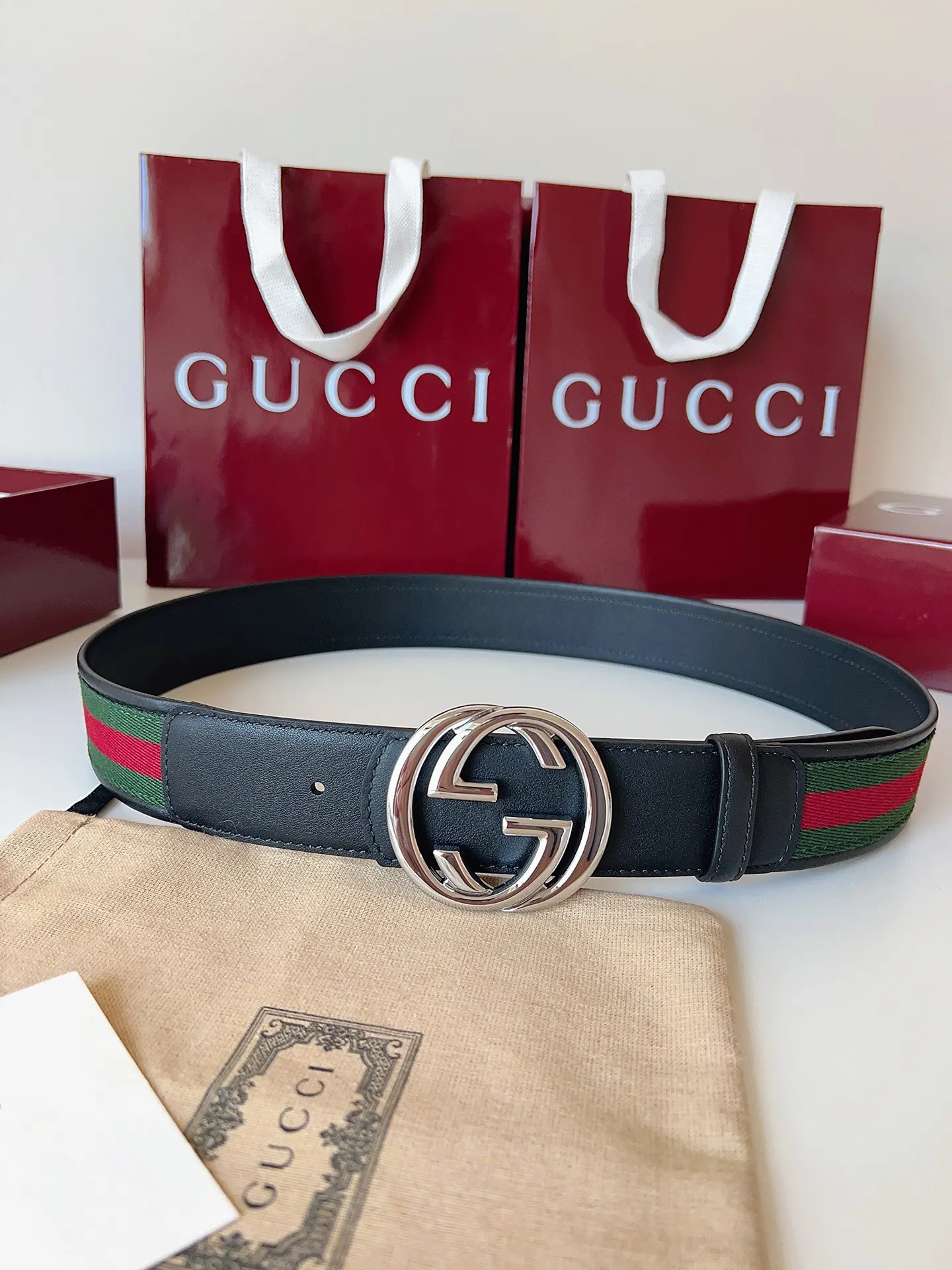 Gucci Double G 雙G扣牛皮腰帶 黑色