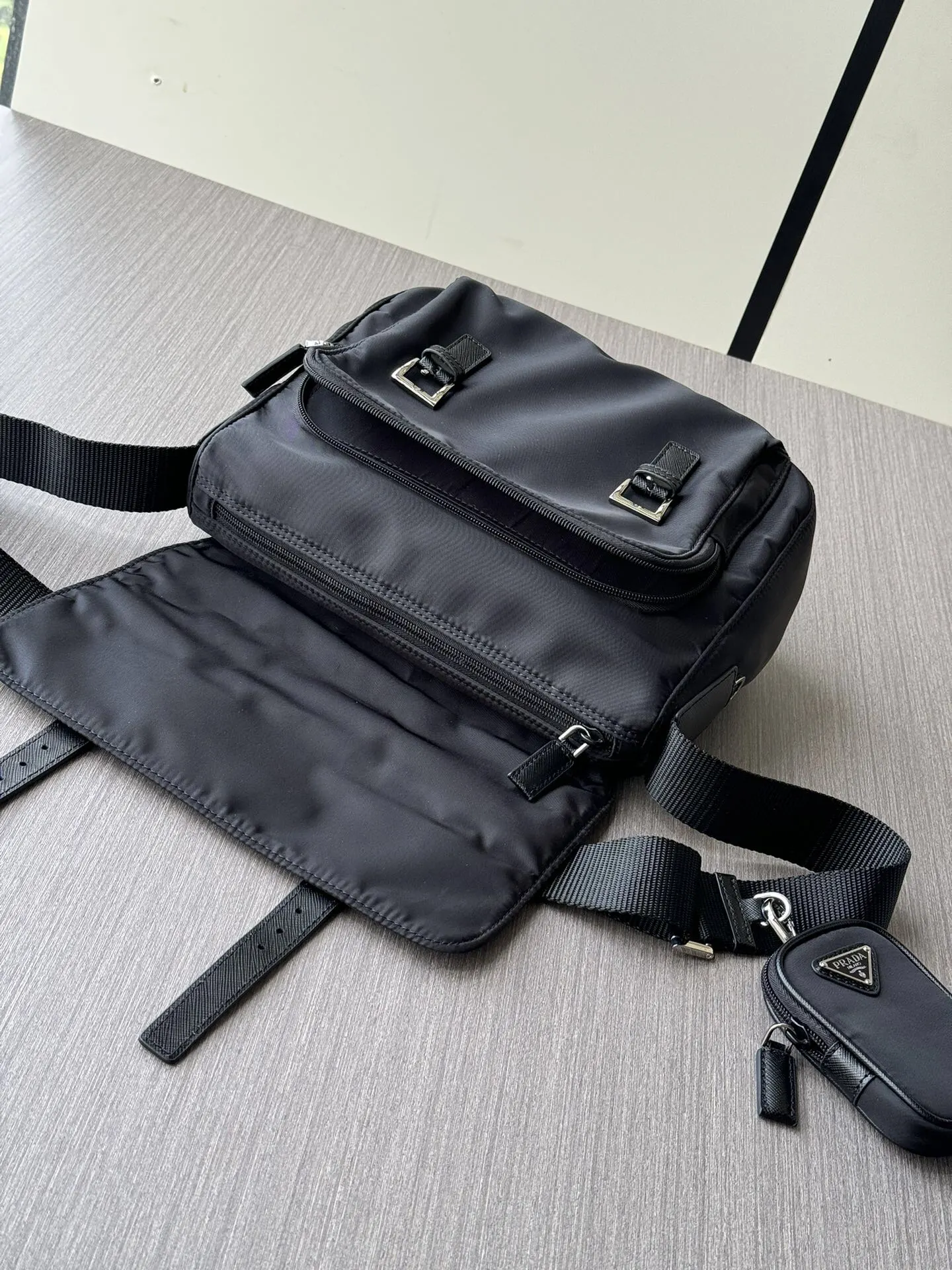 Prada Re-Nylon Black Leather Crossbody Bag