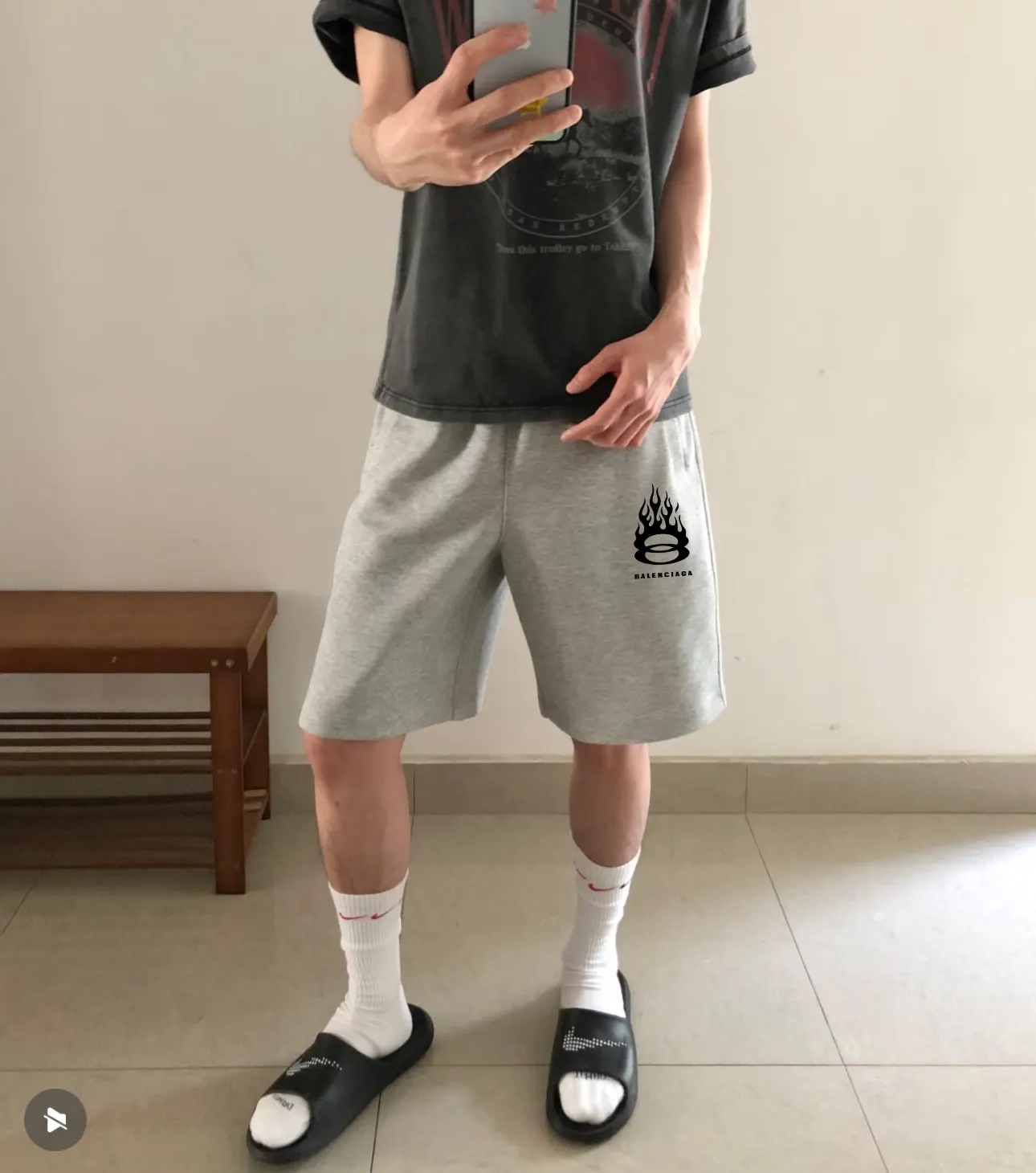 Balenciaga Black Cotton Logo Shorts Loose