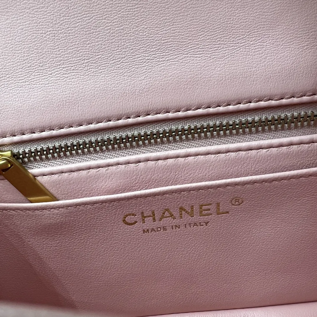 Chanel 粉色 皮革 菱格絎縫 鏈條包
