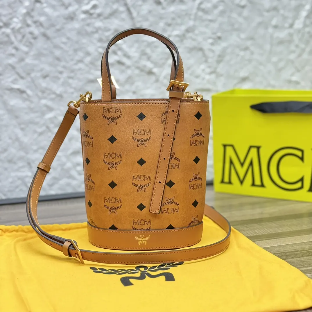 老花 皮革 MCM 小水桶 全套 爆 款水桶包 时 休閒水桶款