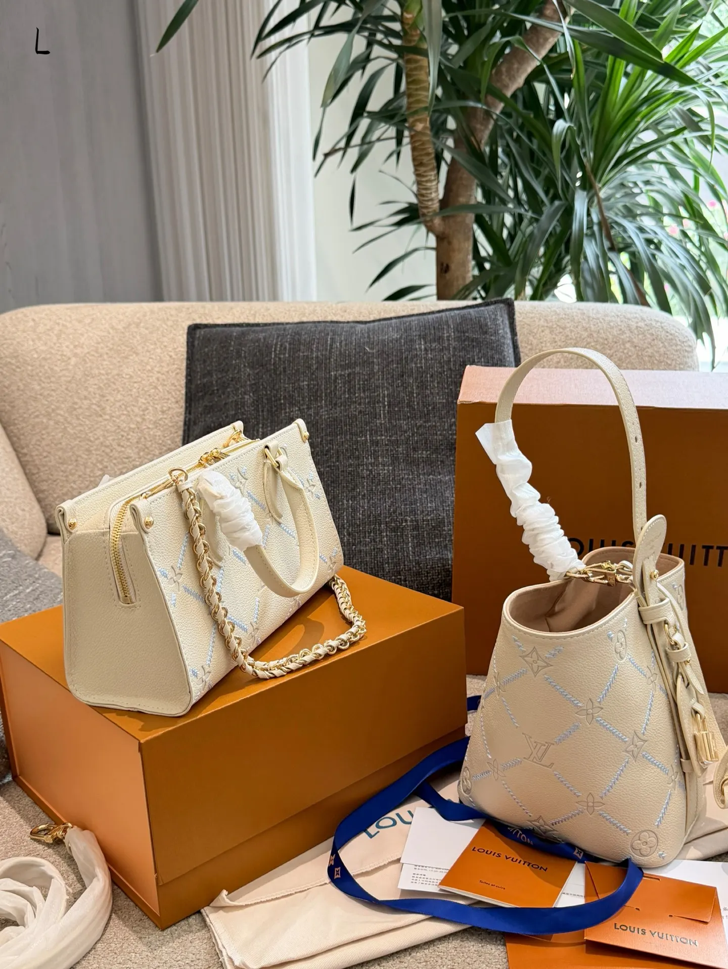 LV 老花 皮革 All in bb水桶包 Onthego 托特包 大容量托特款