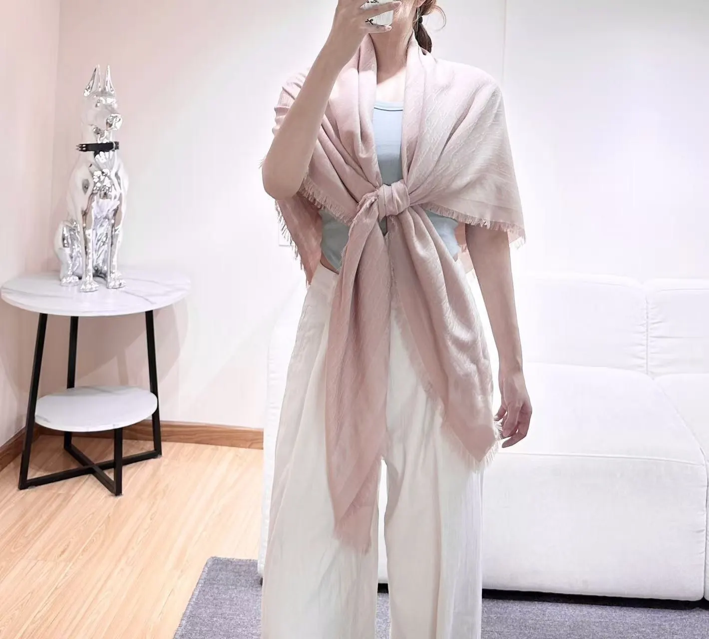 Dior 粉色 羊毛 印花 围巾