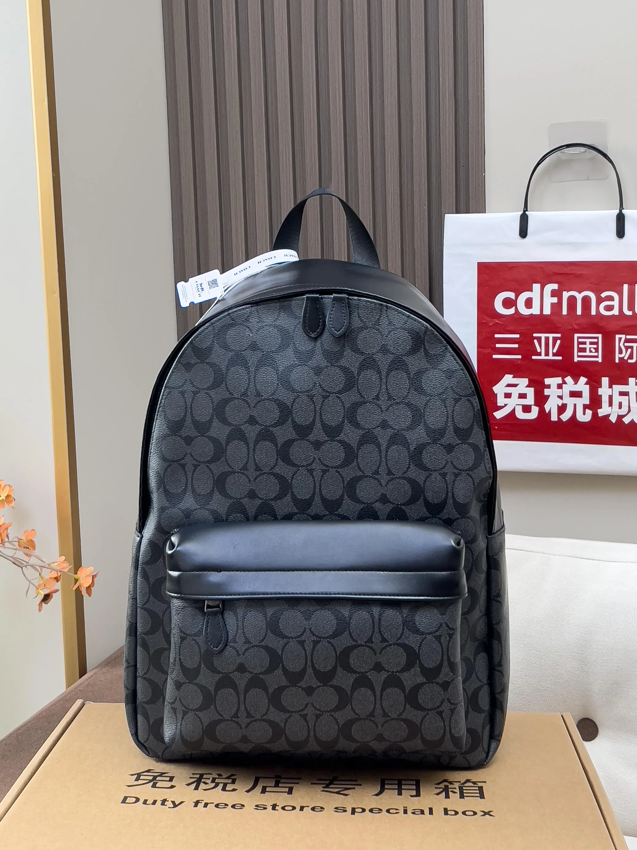 Coach 牛皮 pvc 皮条纹 旅行袋 大容量旅行款