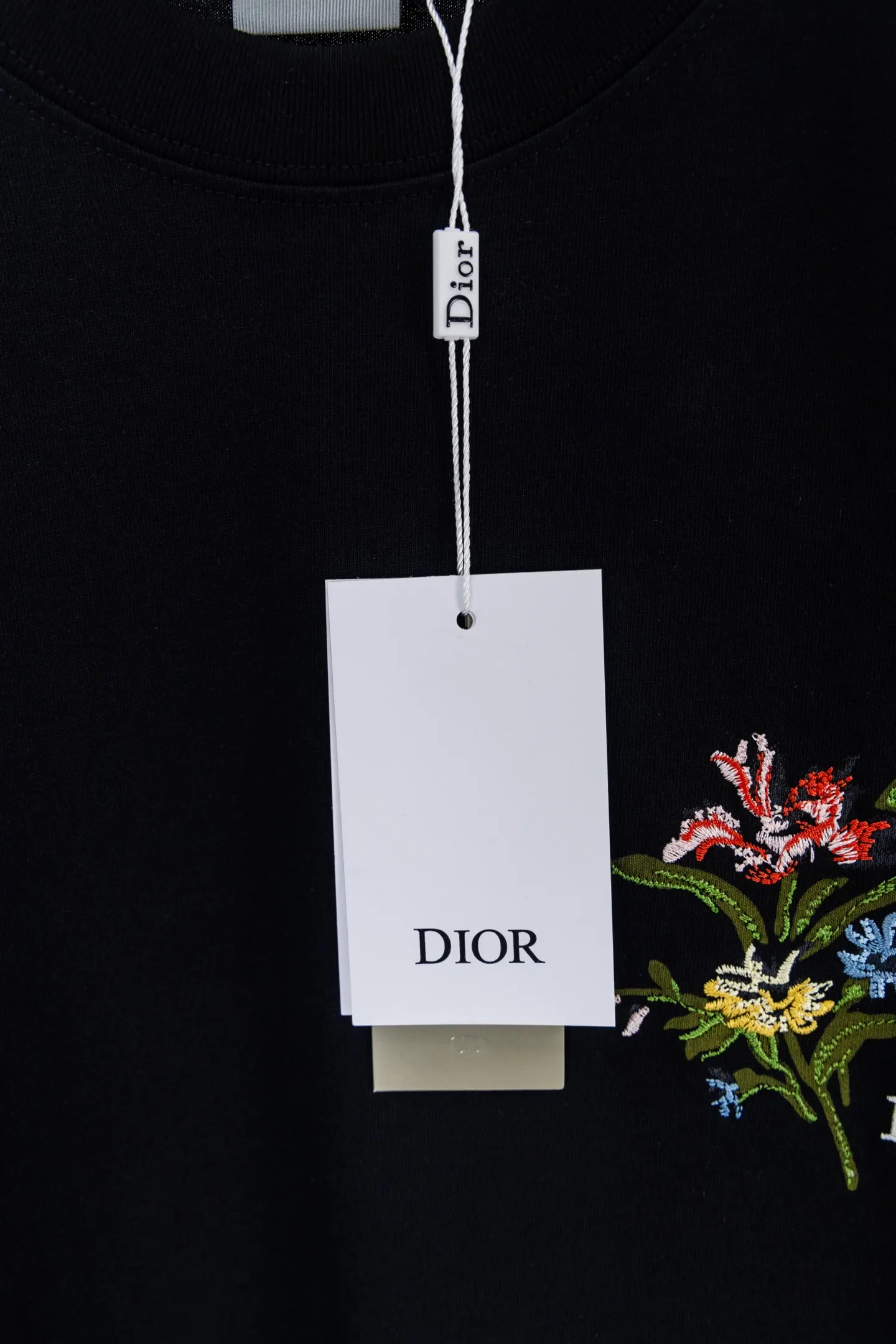 Dior White Embroidery Print Short Sleeve T-Shirt