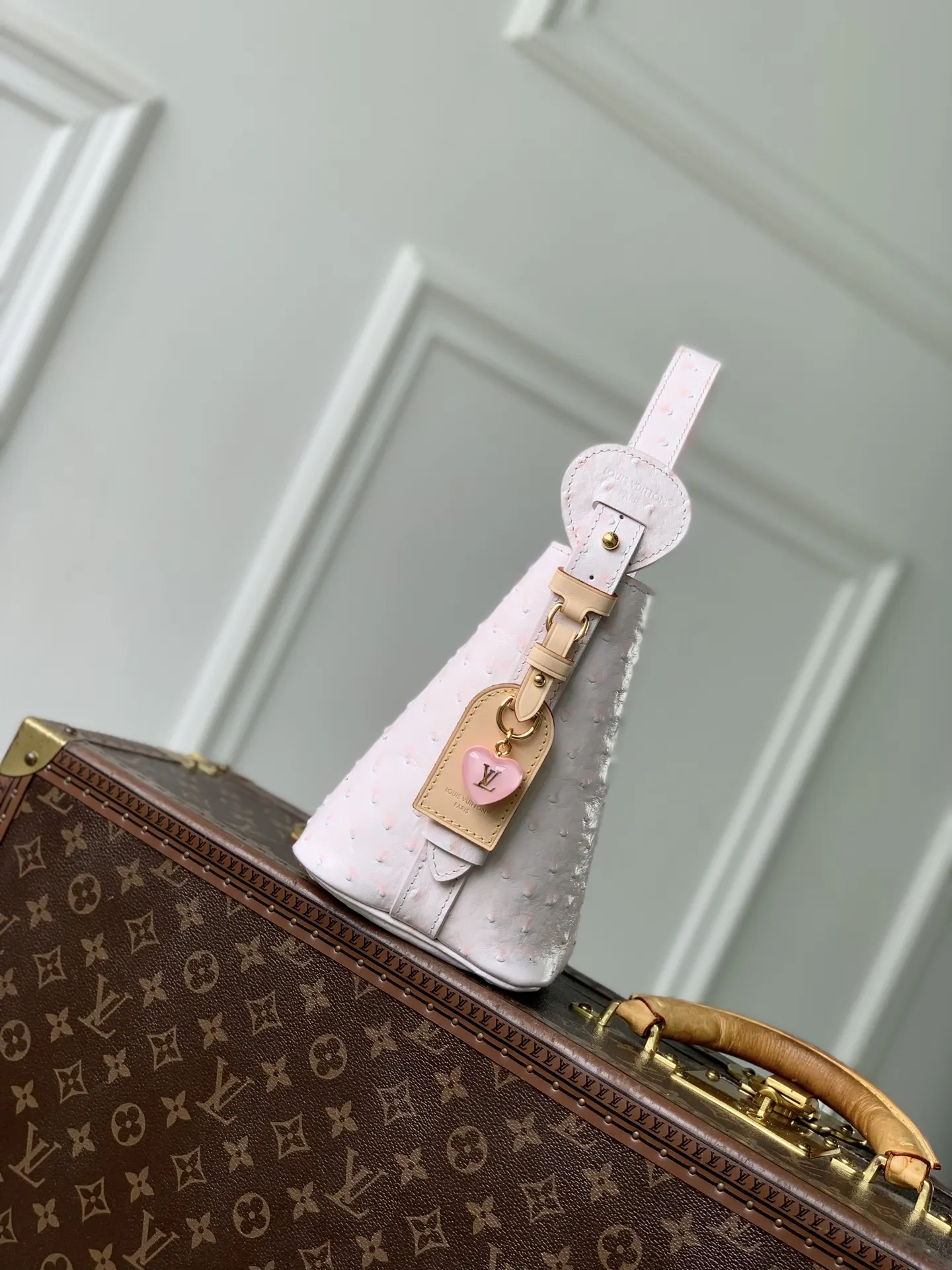 LV 粉色 金色 帆布 粉色 鸵鸟纹 All ln BB 水桶包 休閒水桶款