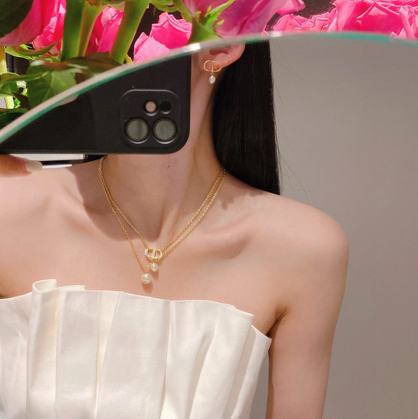 Dior CD珍珠耳环 金色气质款