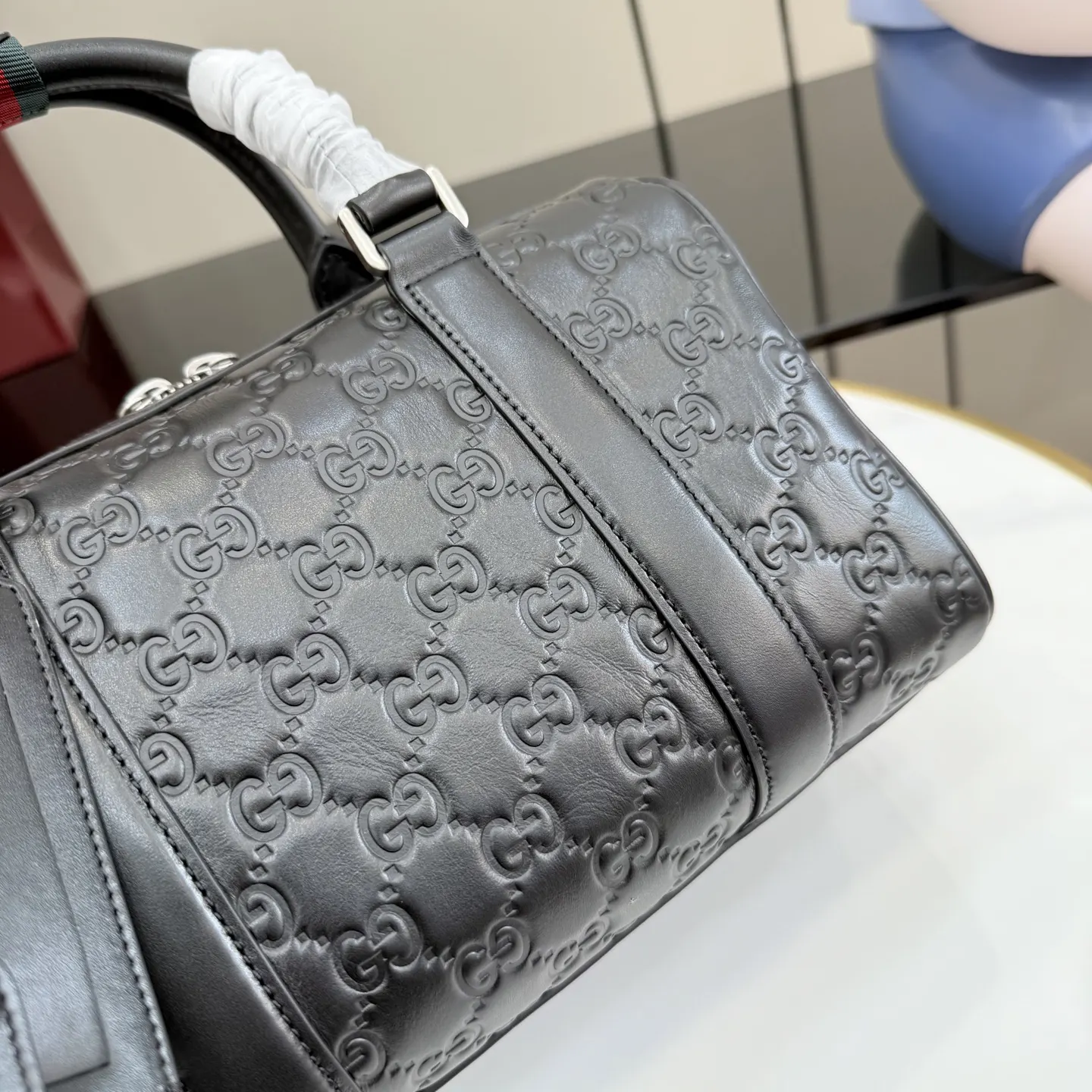 Gucci GG Emblem 黑色 皮革 旅行袋 大容量旅行款