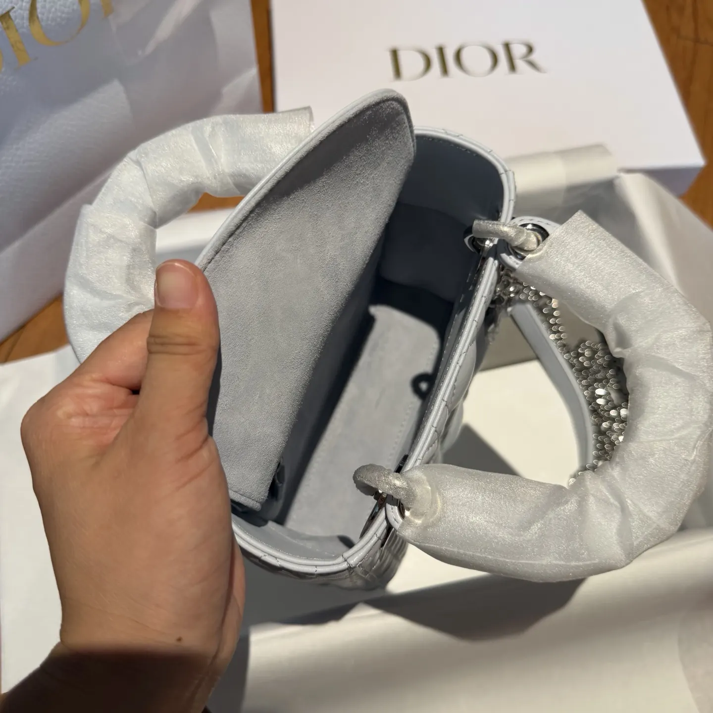 Dior Lady 蓝色 羊皮 链条包 精致链条款