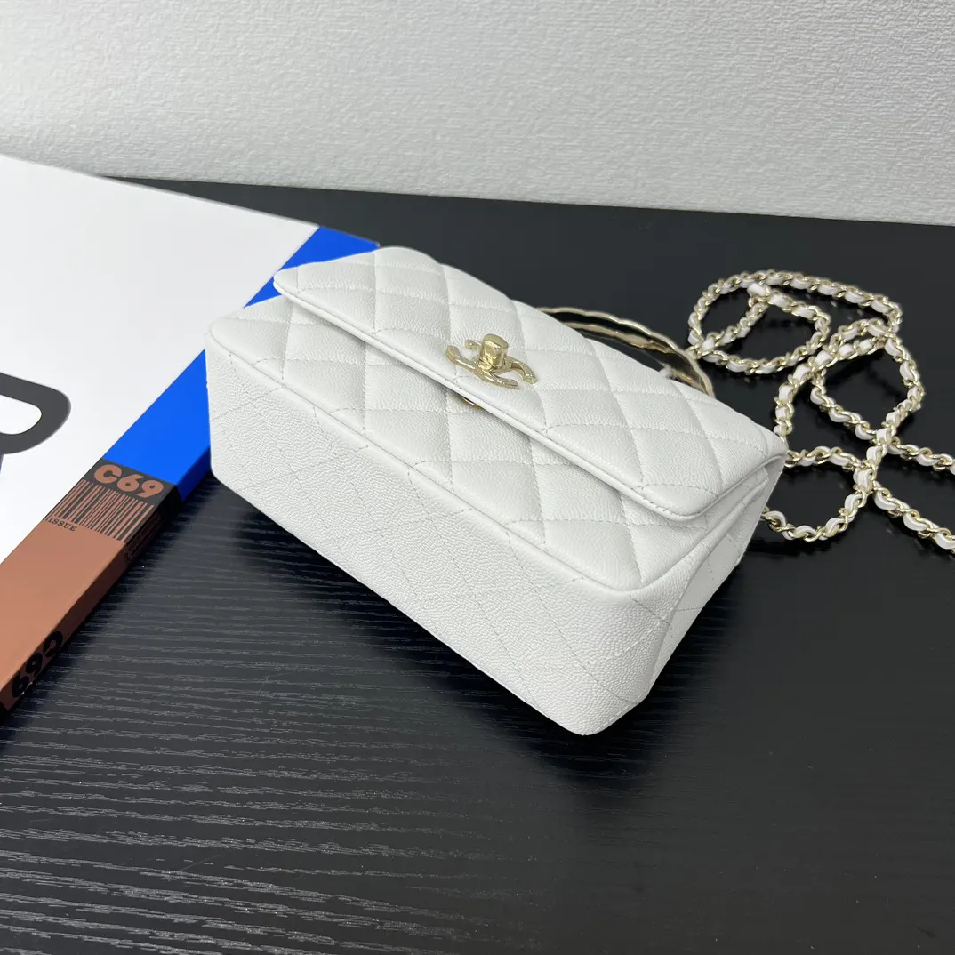 Chanel 灰色/白色 皮革 翻蓋 鏈條包