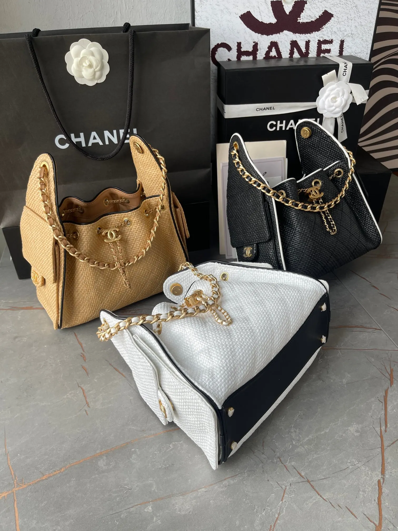 Chanel Black White Hobo Shoulder Bag Vintage