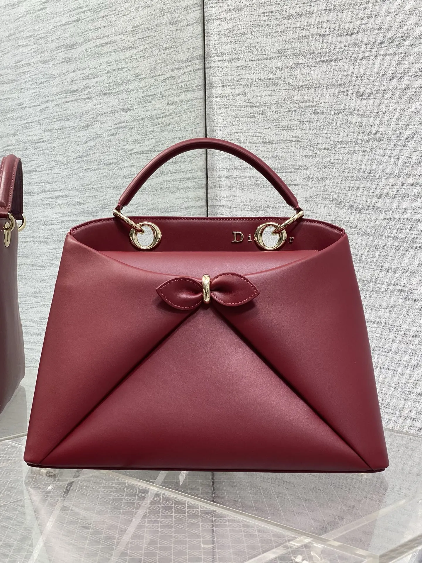 Dior Lady Dior 酒红色手提斜挎包 格纹款