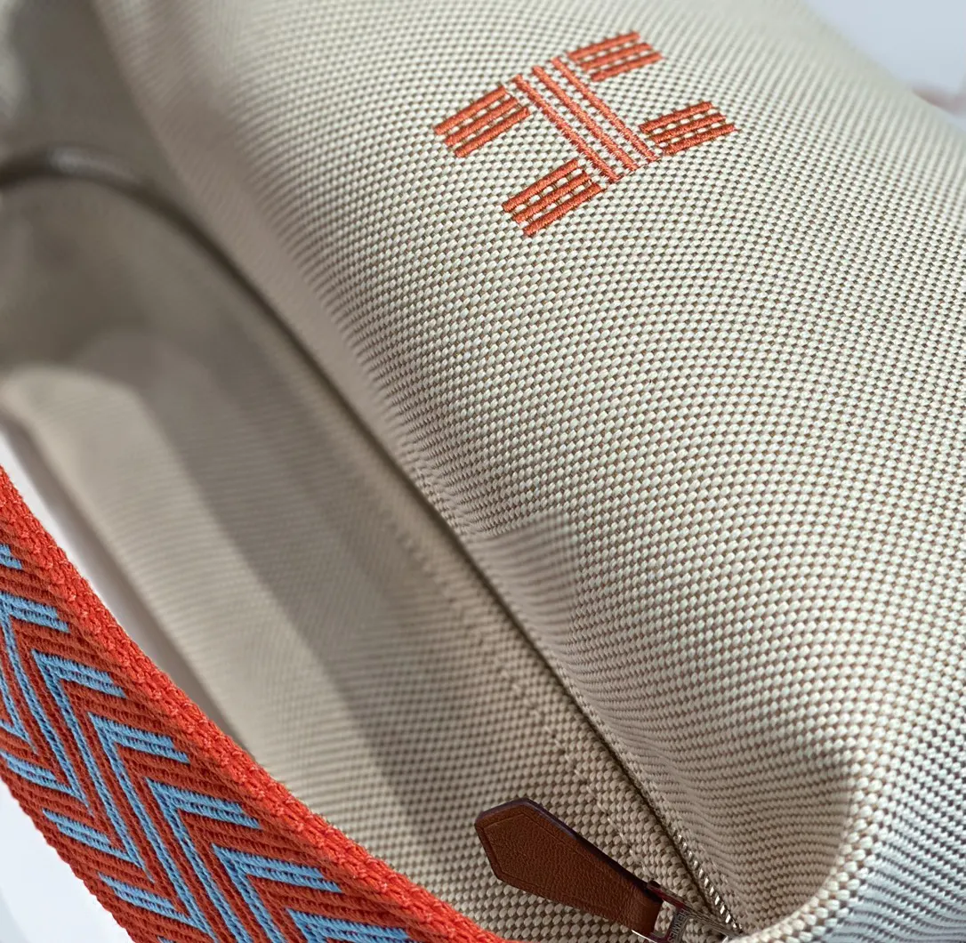 Red Beige Cosmetic Pouch Canvas