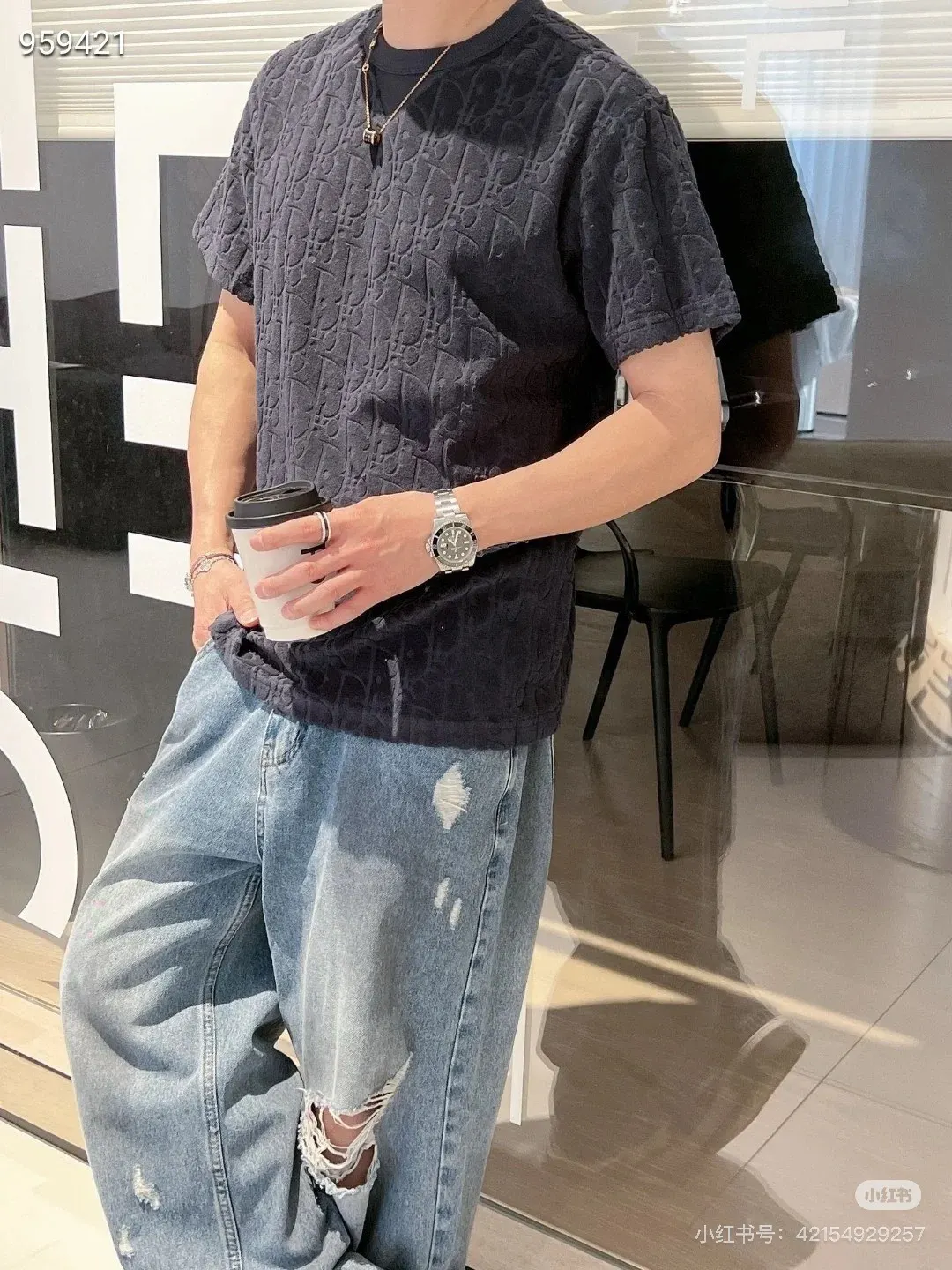 Dior 黑色 印花 提花 短袖T恤