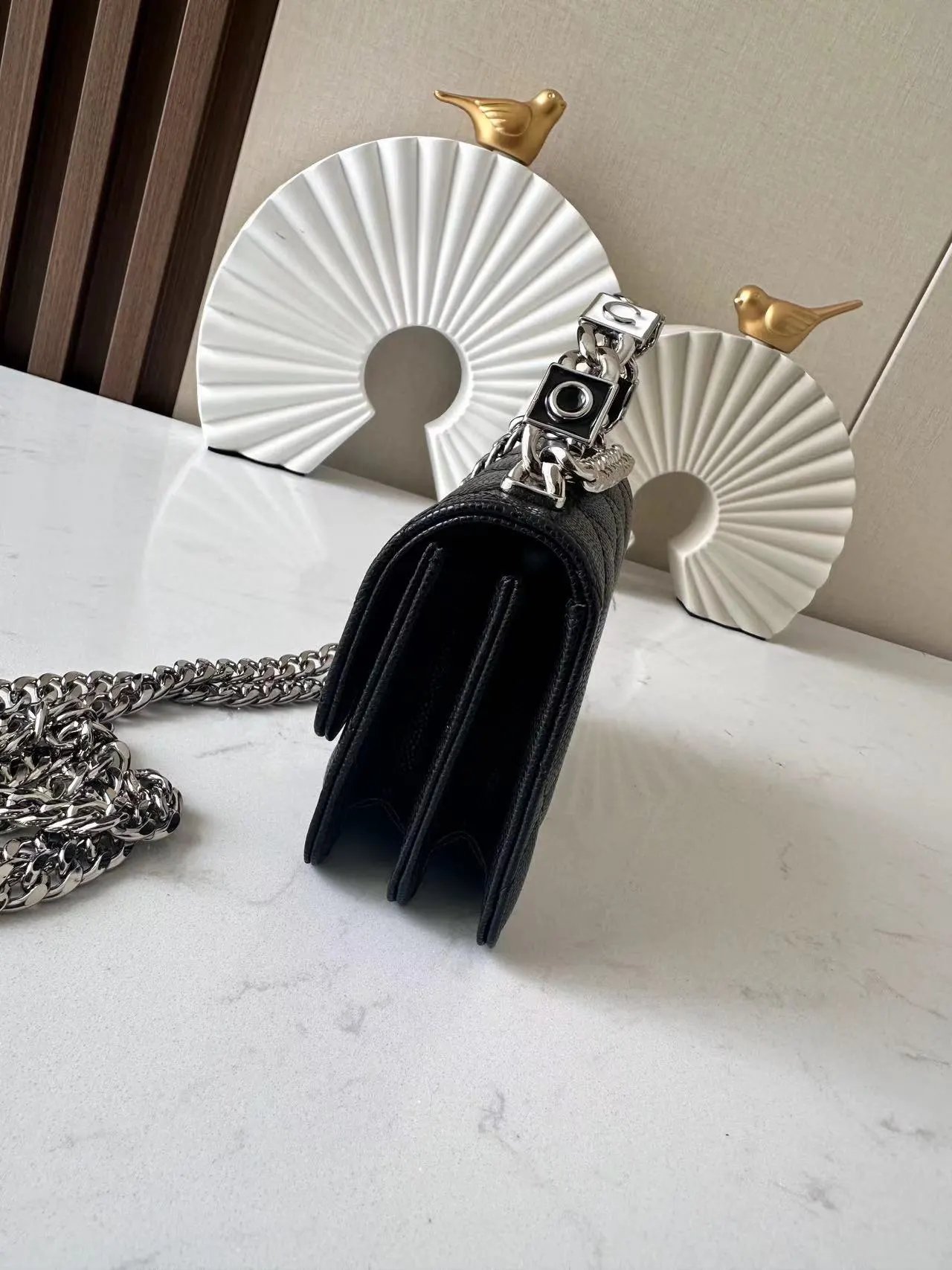 Black Gold Chain Bag Leather