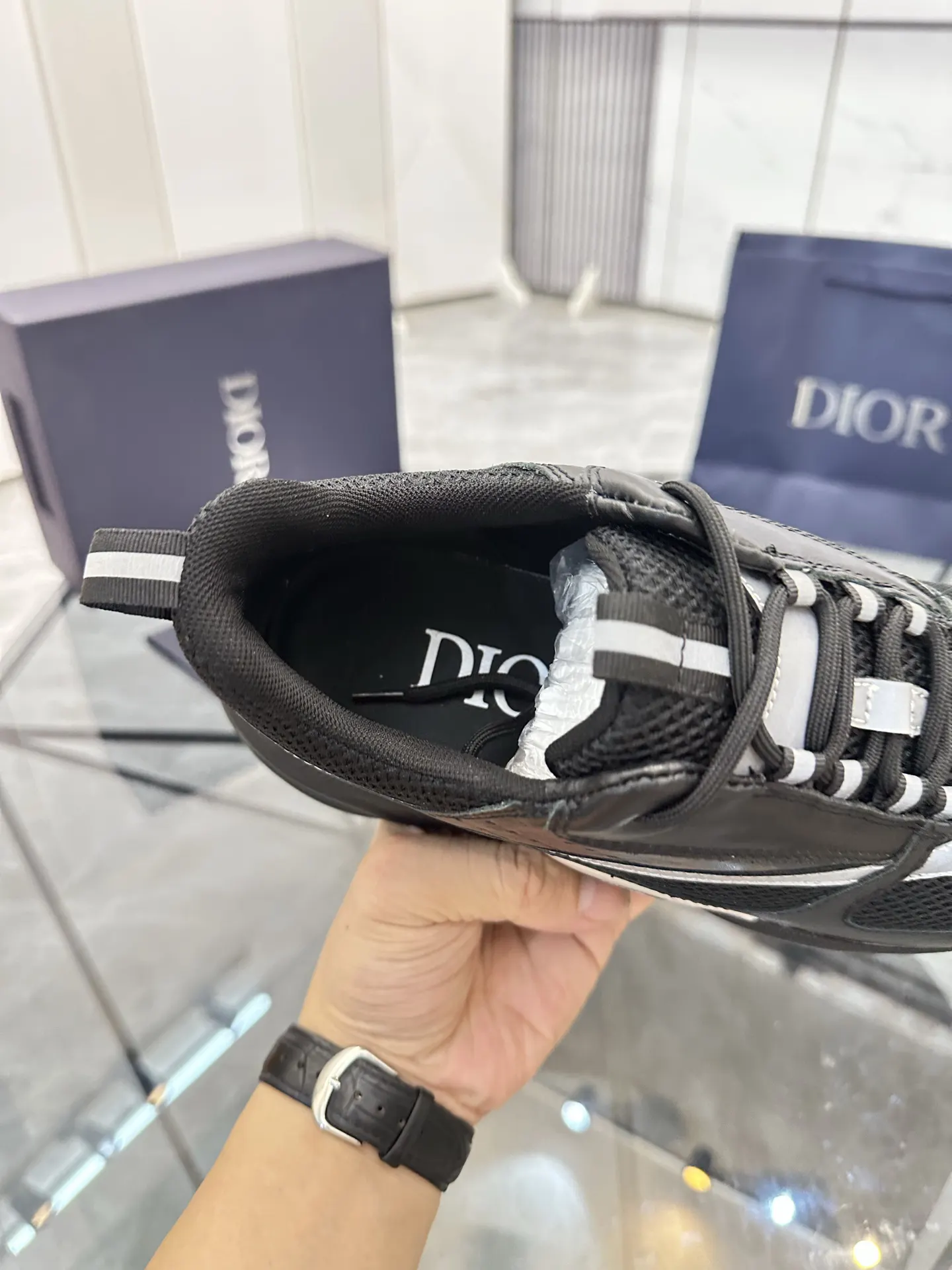 Dior B22 黑灰拼色牛皮休闲鞋 厚底