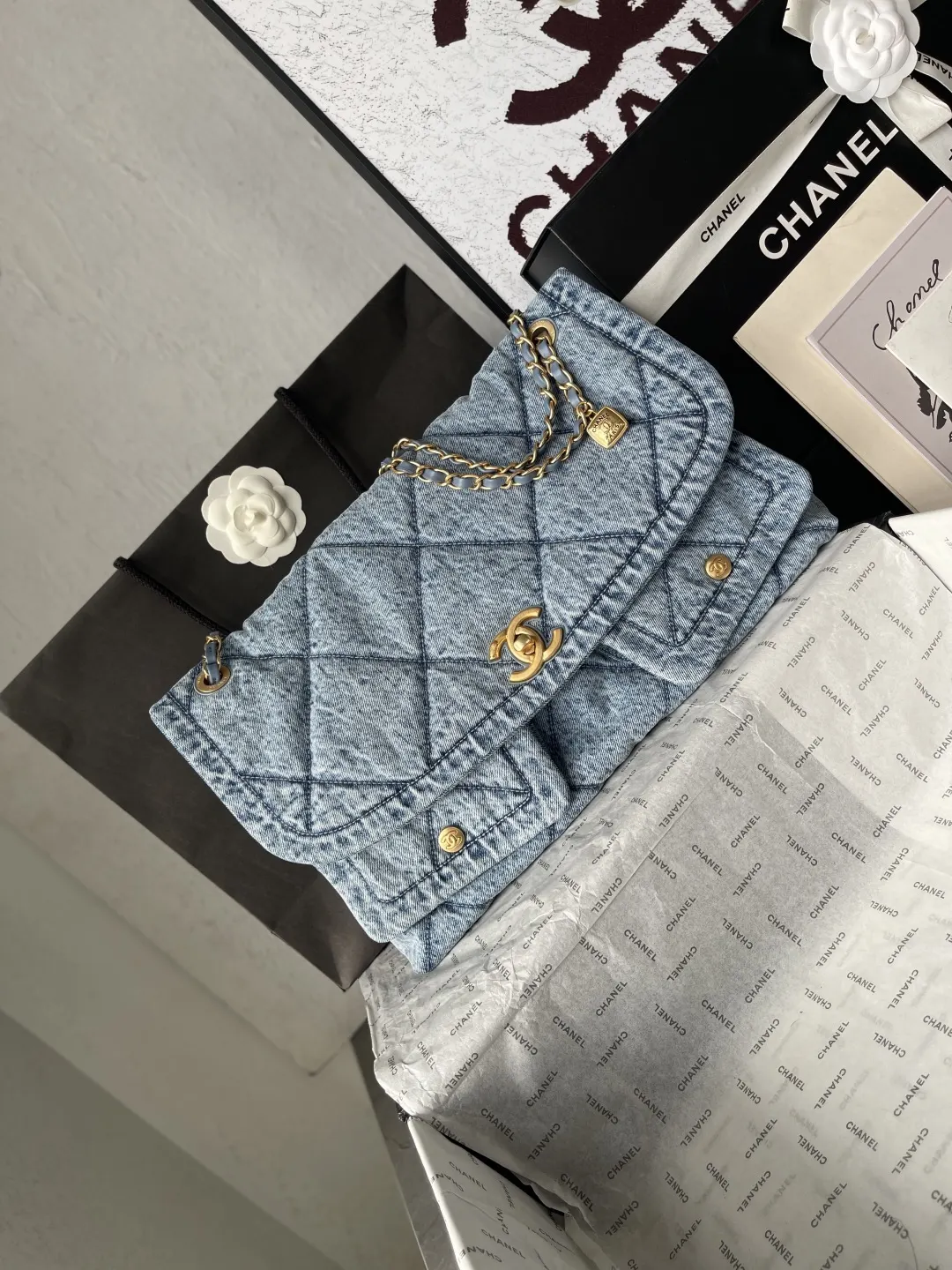 CHANEL 金色 牛仔 鏈條包 精致鏈條款