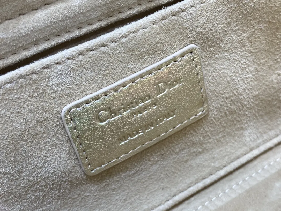 Dior 羊皮 进口 羊皮 内里采用 真羊皮绒横款戴妃包香槟金大 手提包 通勤手提款