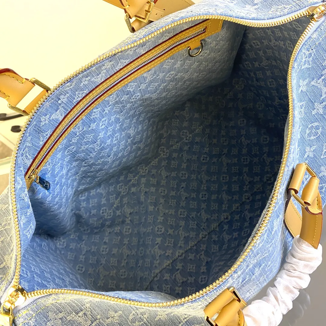 Keepall 藍色 牛仔 牛皮 旅行袋 大容量旅行款