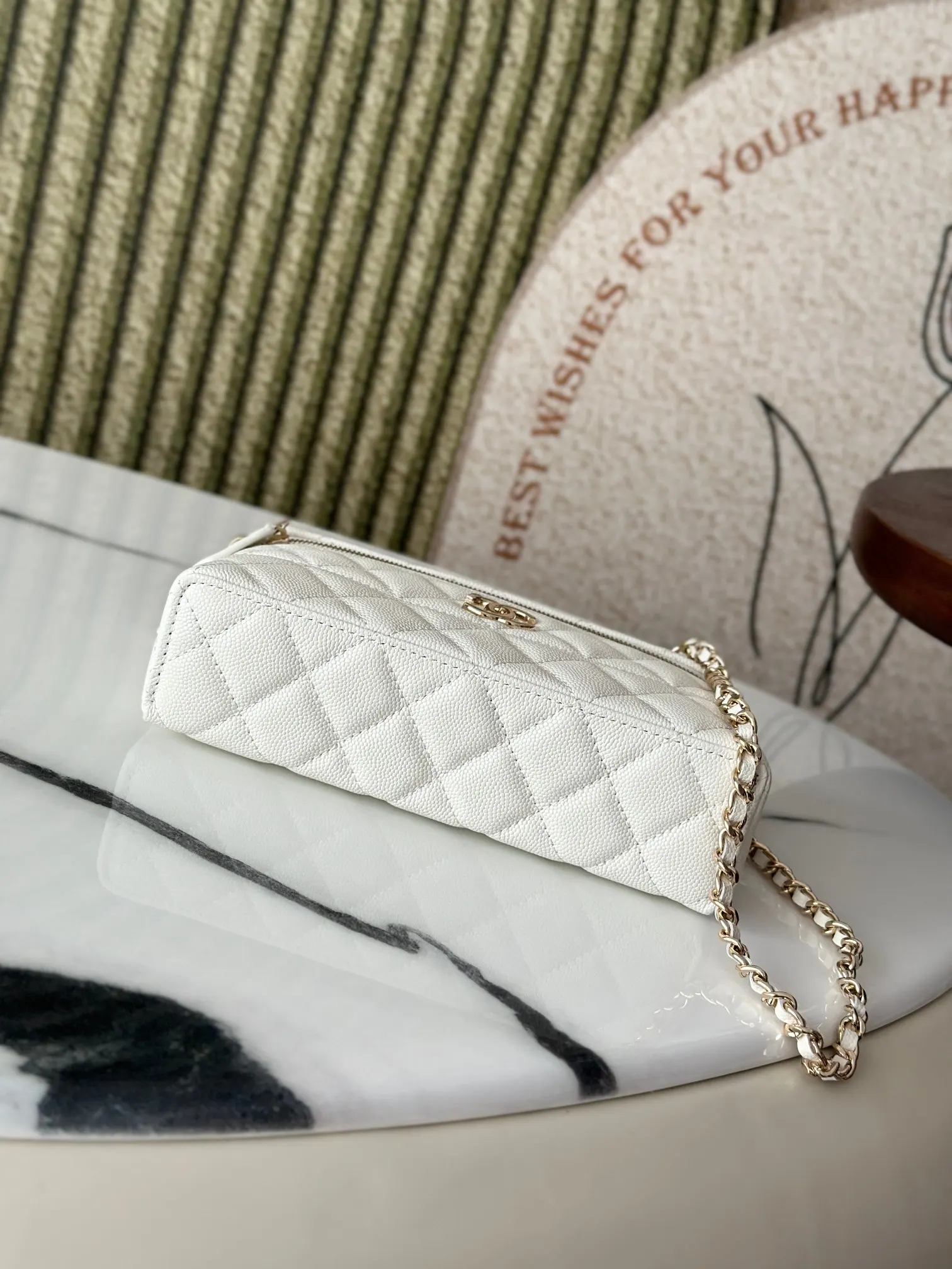 White Gold Chain Bag Leather