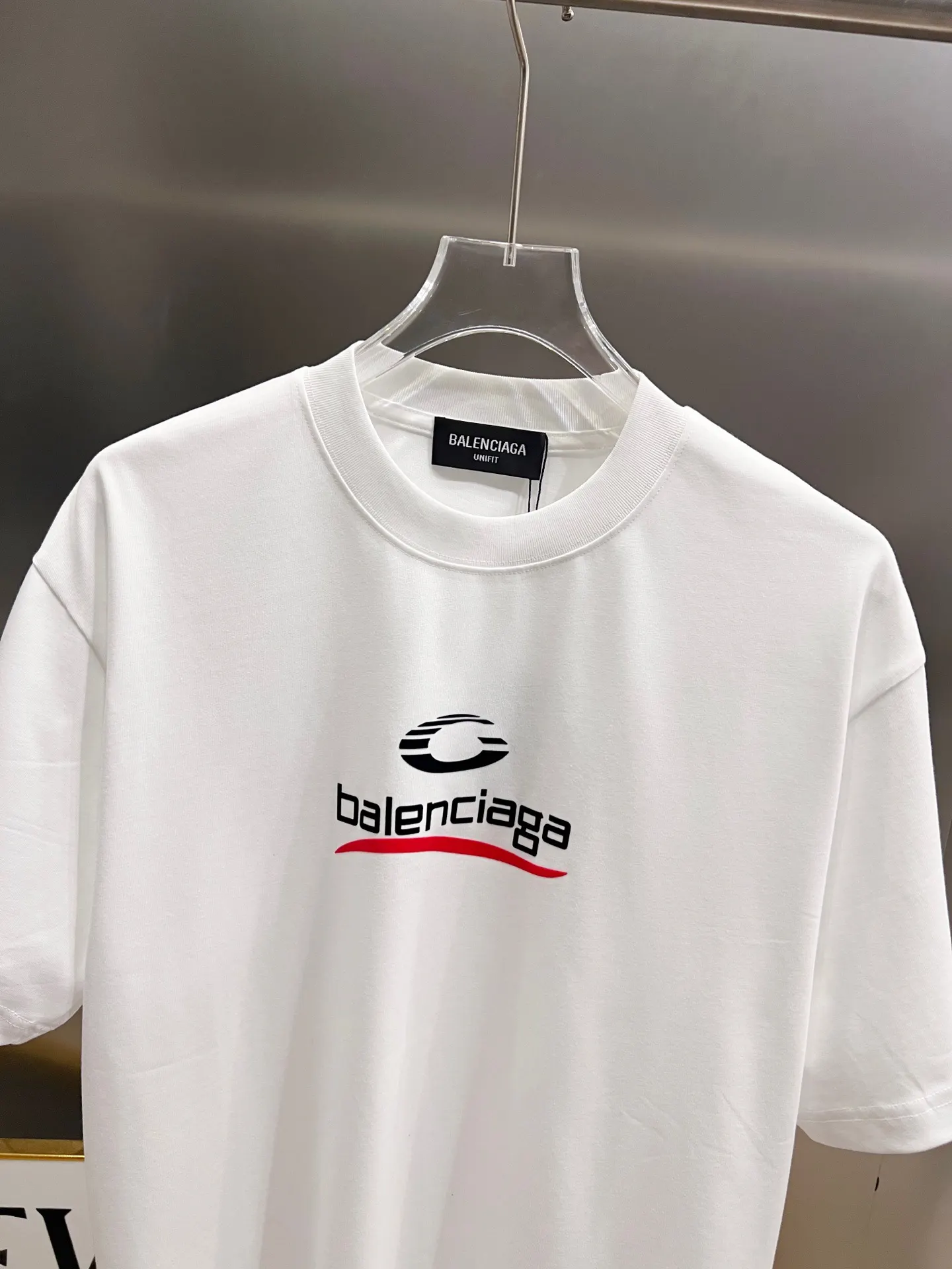 Balenciaga 紅色波浪標識圓領短袖T恤 白色