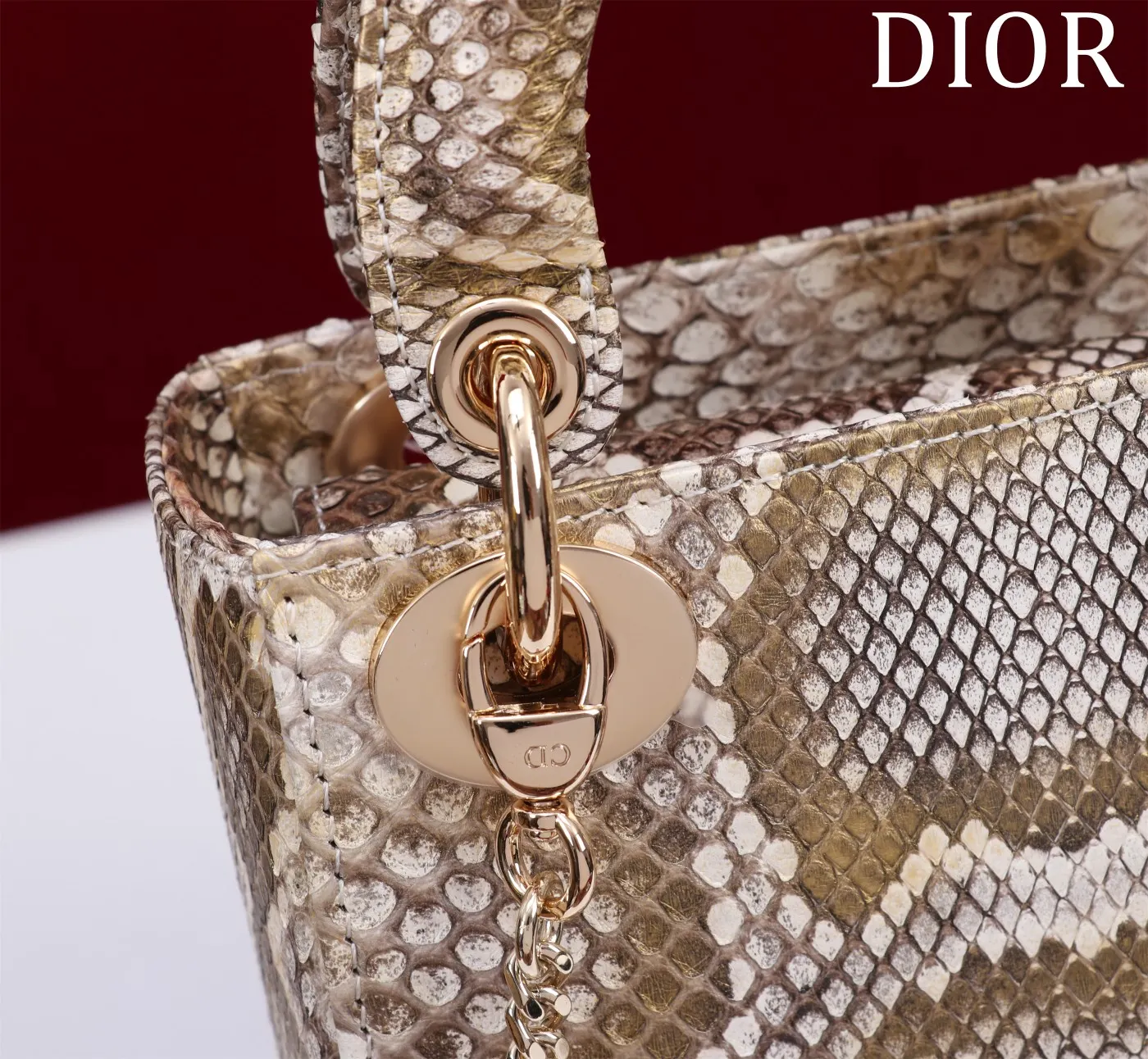 Dior Lady Dior 金色藤格紋手提斜挎包 小號款