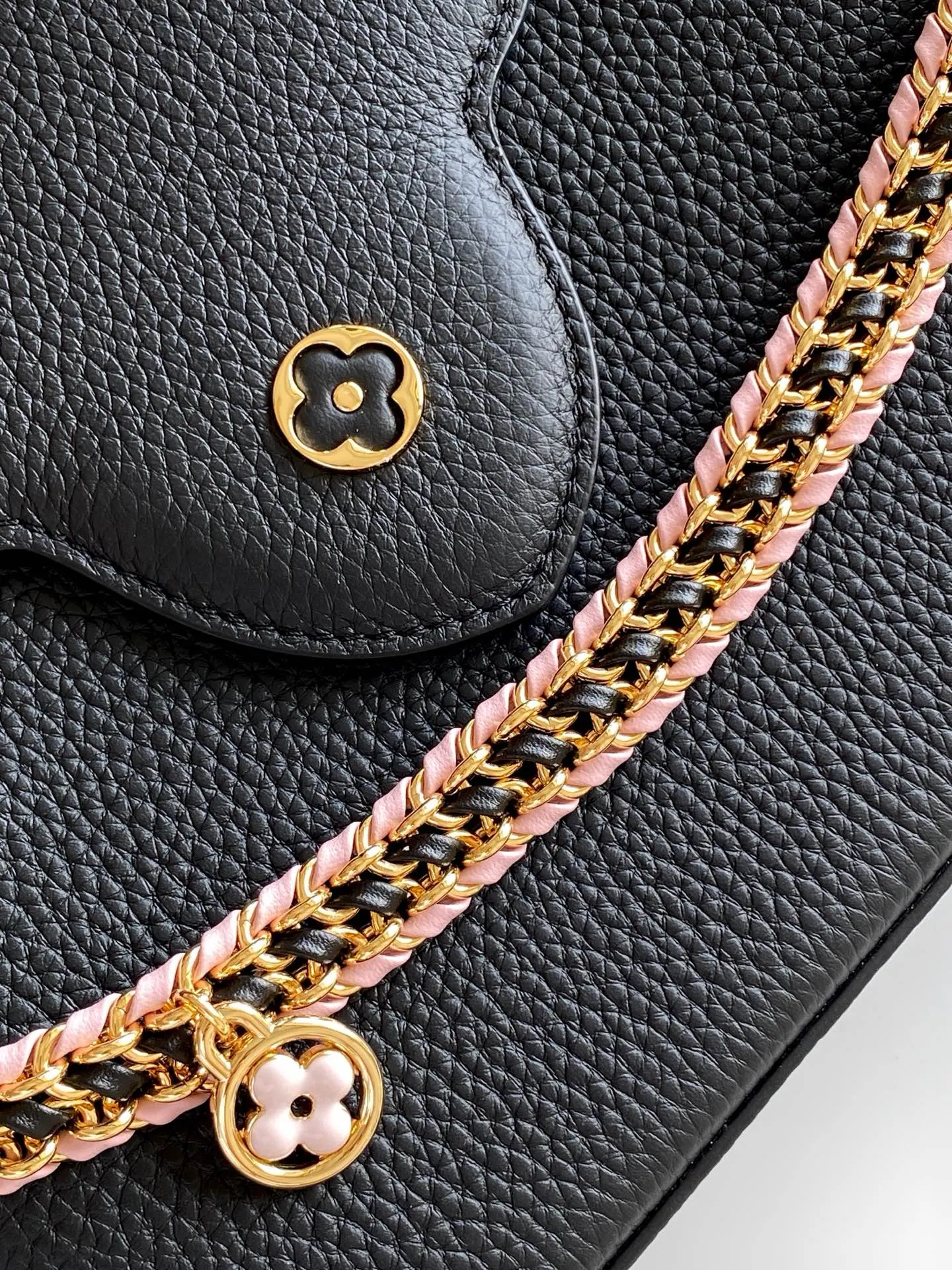 Louis Vuitton Black Gray Chain Bag Leather