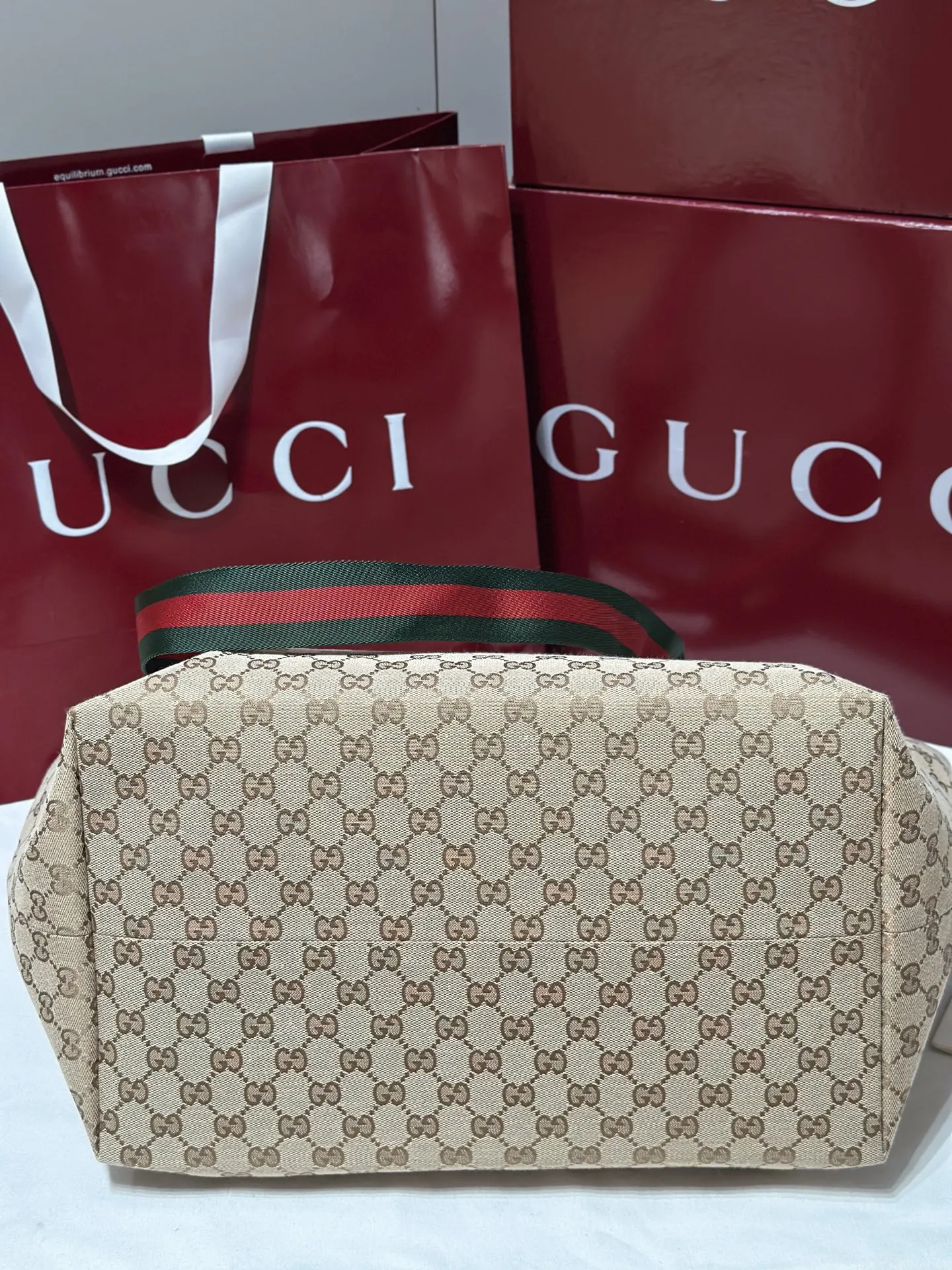 Gucci 棕色 金色 帆布 托特包 大容量托特款