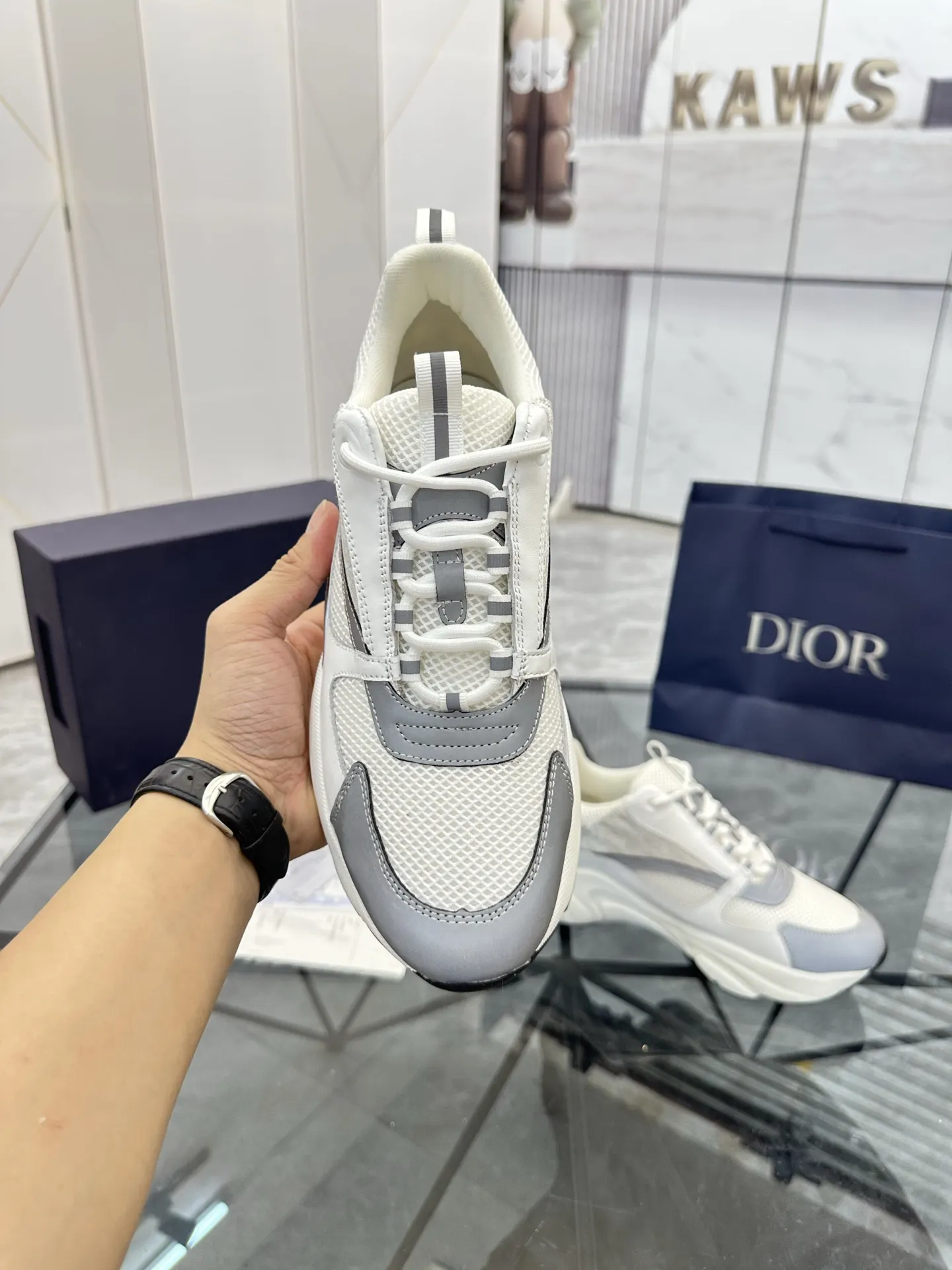 Dior B22 白米拼色牛皮休闲鞋 低帮