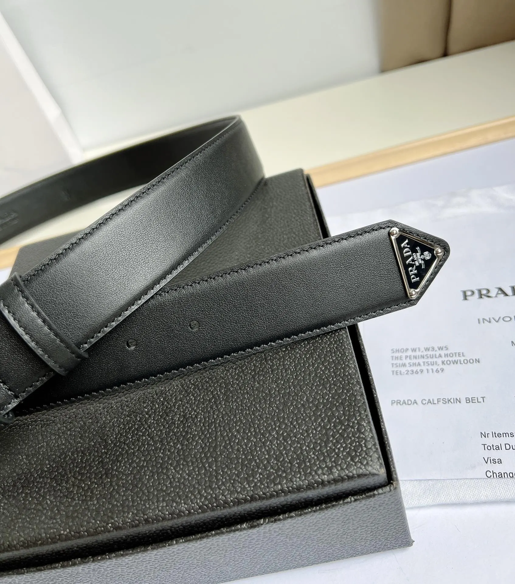 Prada 黑色/银色 皮革 腰带
