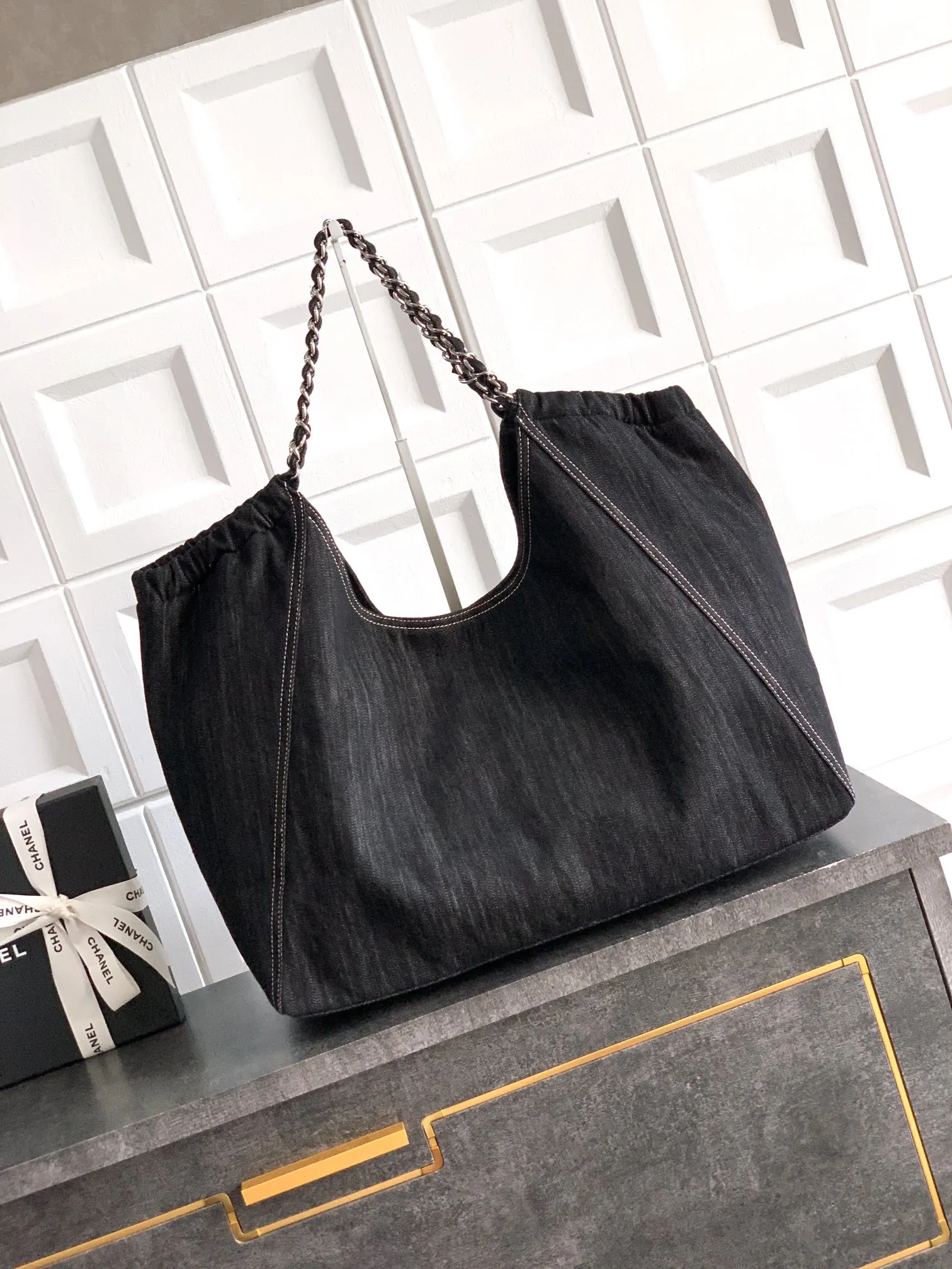 CHANEL 黑色 牛仔 羊皮 托特包 大容量托特款