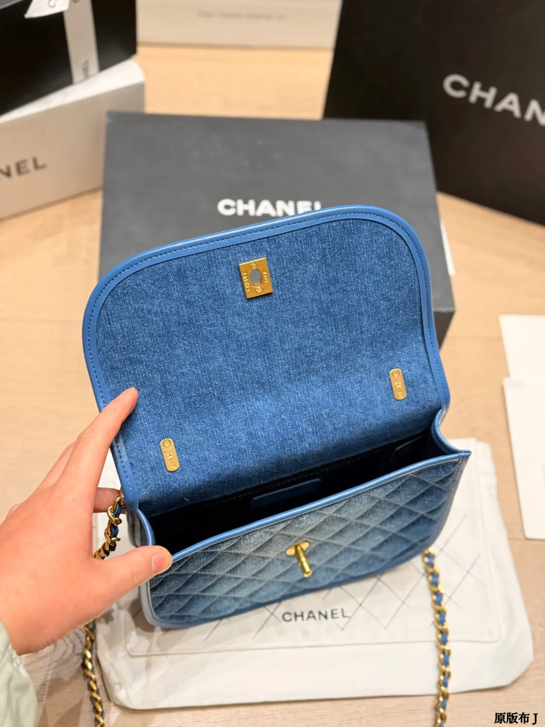 CHANEL 金色 牛仔 丹宁 链条包 精致链条款