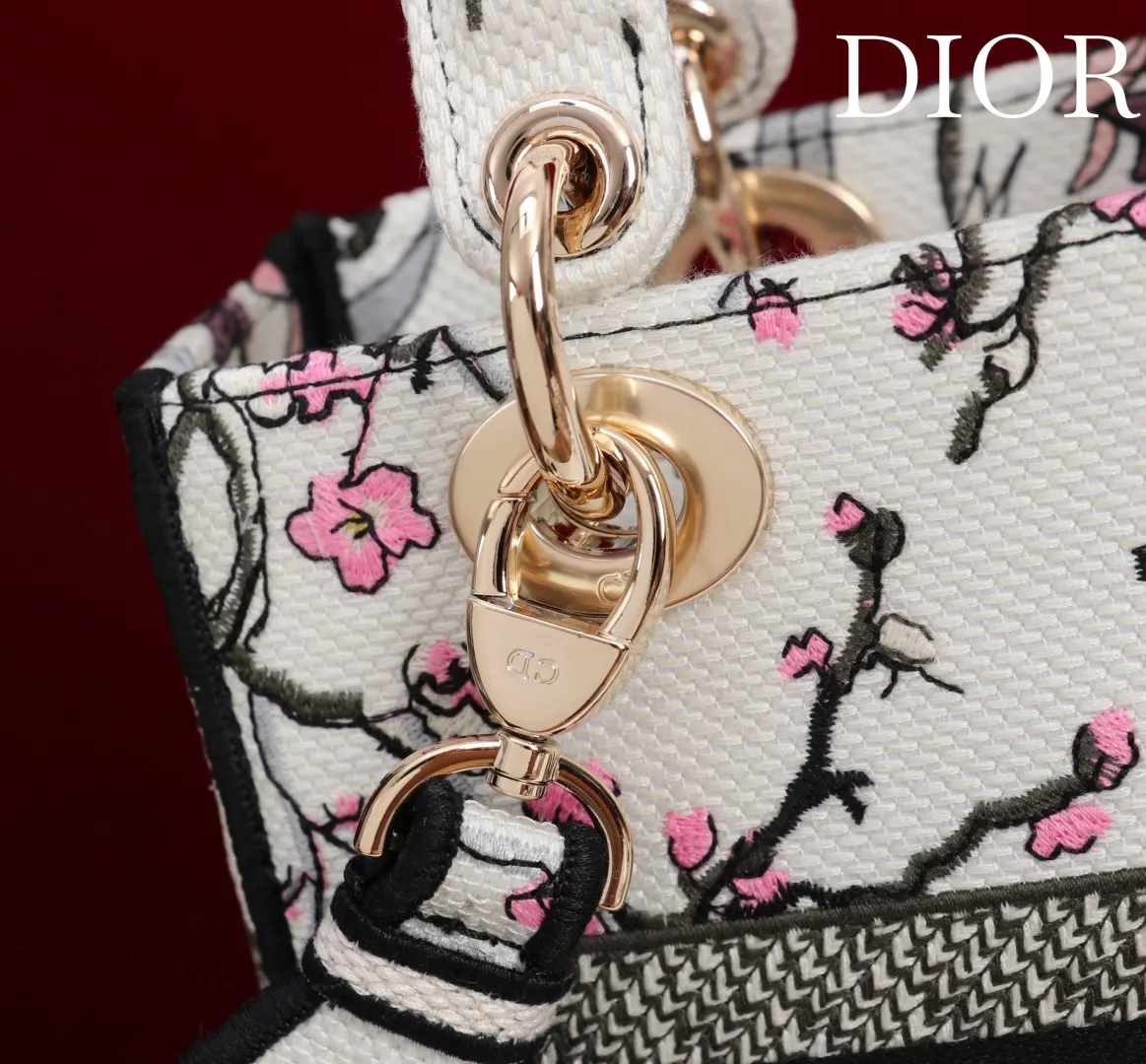 Dior 拼色 进口 刺繡戴妃包 紫罗兰 五格刺 手提包 通勤手提款