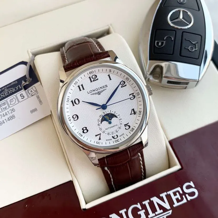 Longines 牛皮 浪琴 名匠系列 月相三针半男士腕表 全自动 手表 经典腕表款