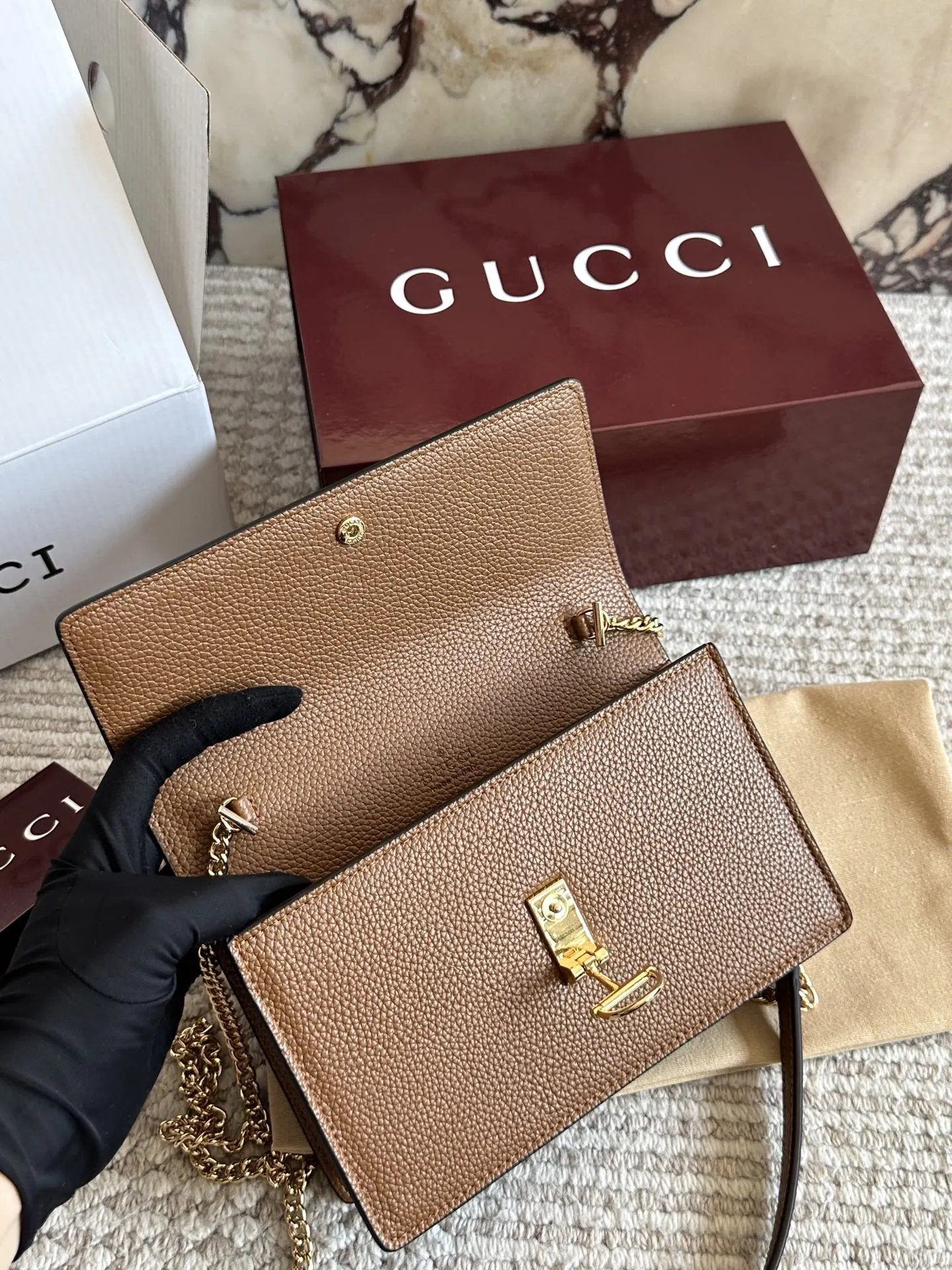 Gucci 牛皮 盒 GG 牛皮 迷你 链条包 精致链条款