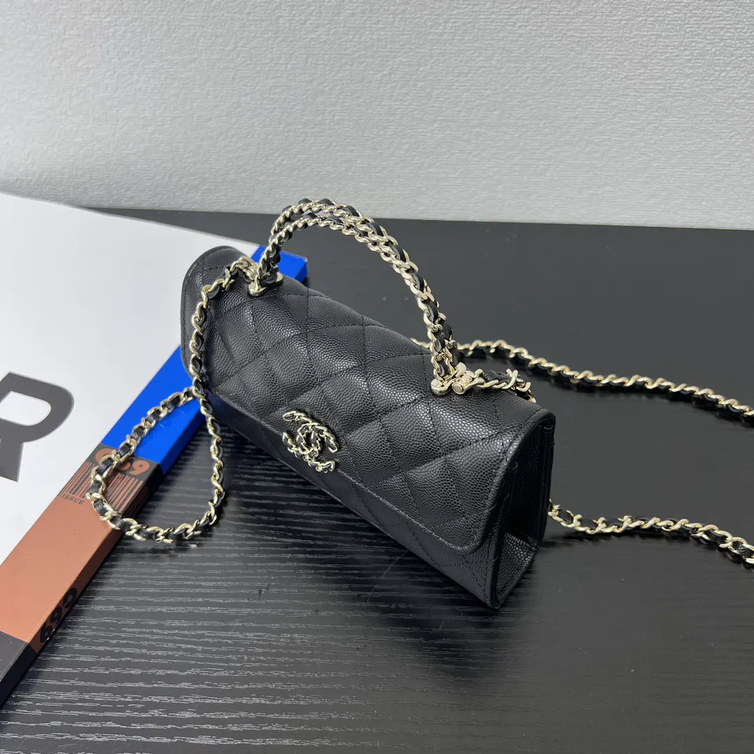 Chanel 黑色菱格Kelly手柄包 金链手提 手提包