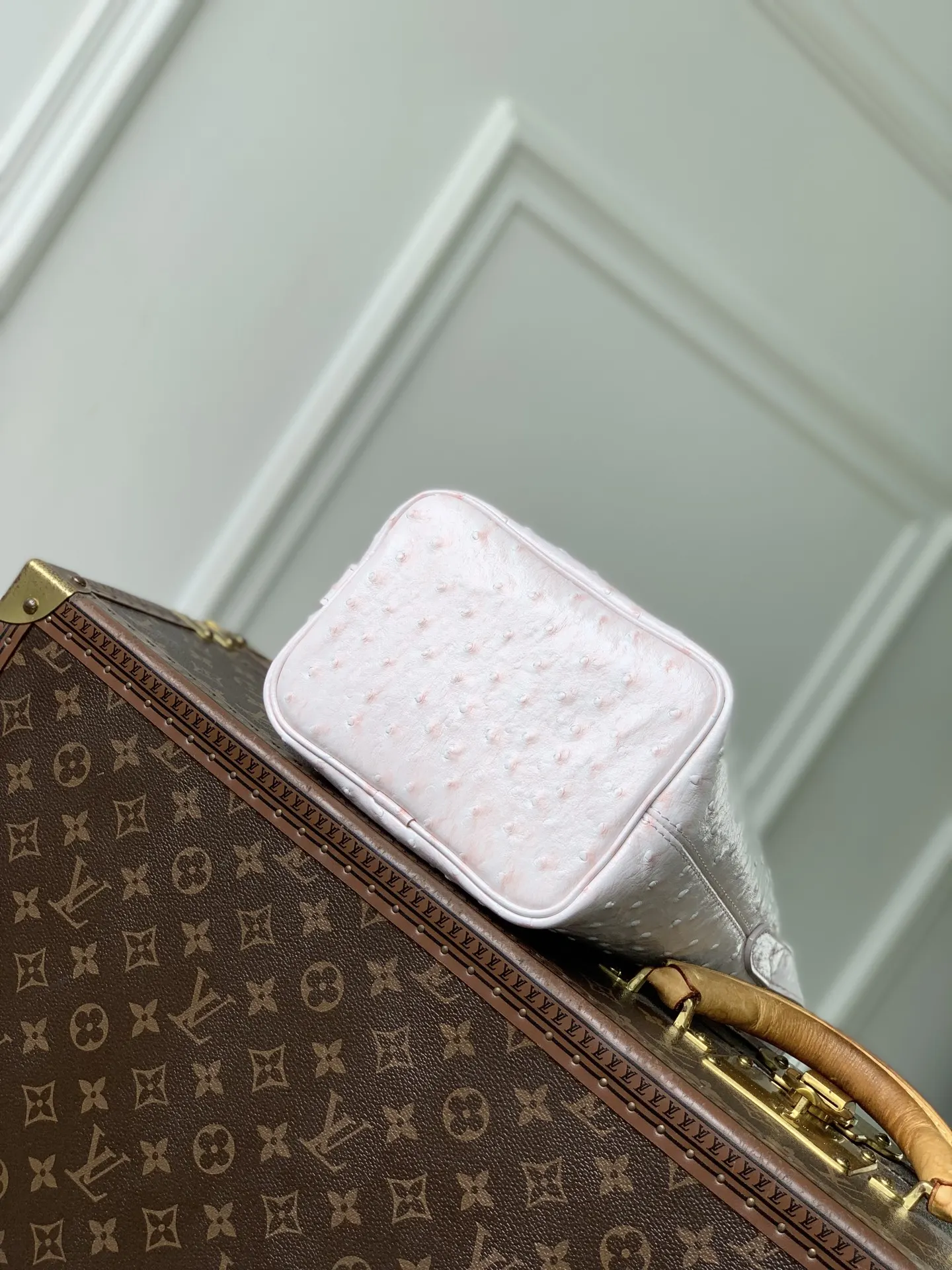LV 粉色 金色 帆布 粉色 鸵鸟纹 All ln BB 水桶包 休閒水桶款