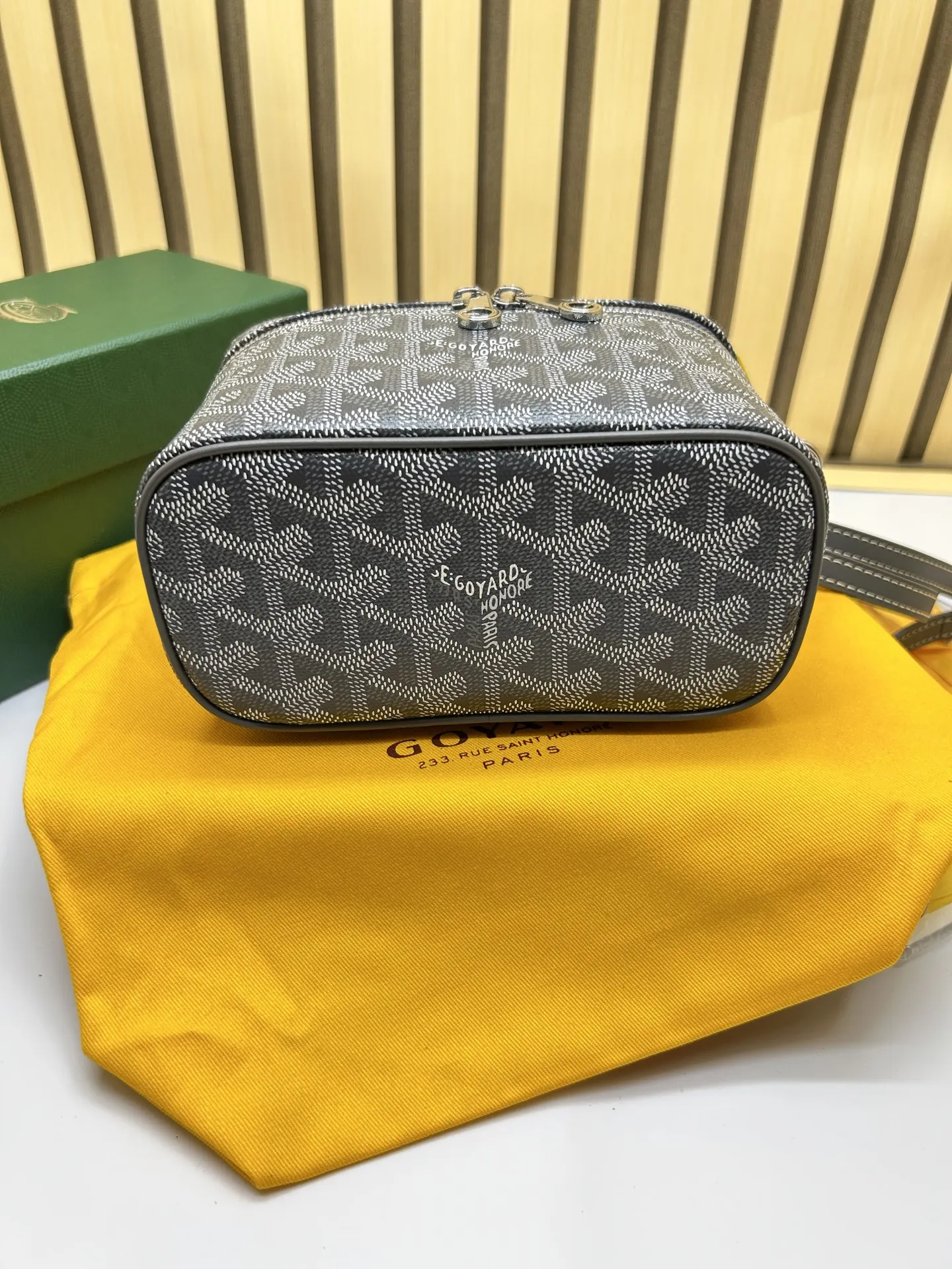 Gray Yellow Cosmetic Pouch Leather