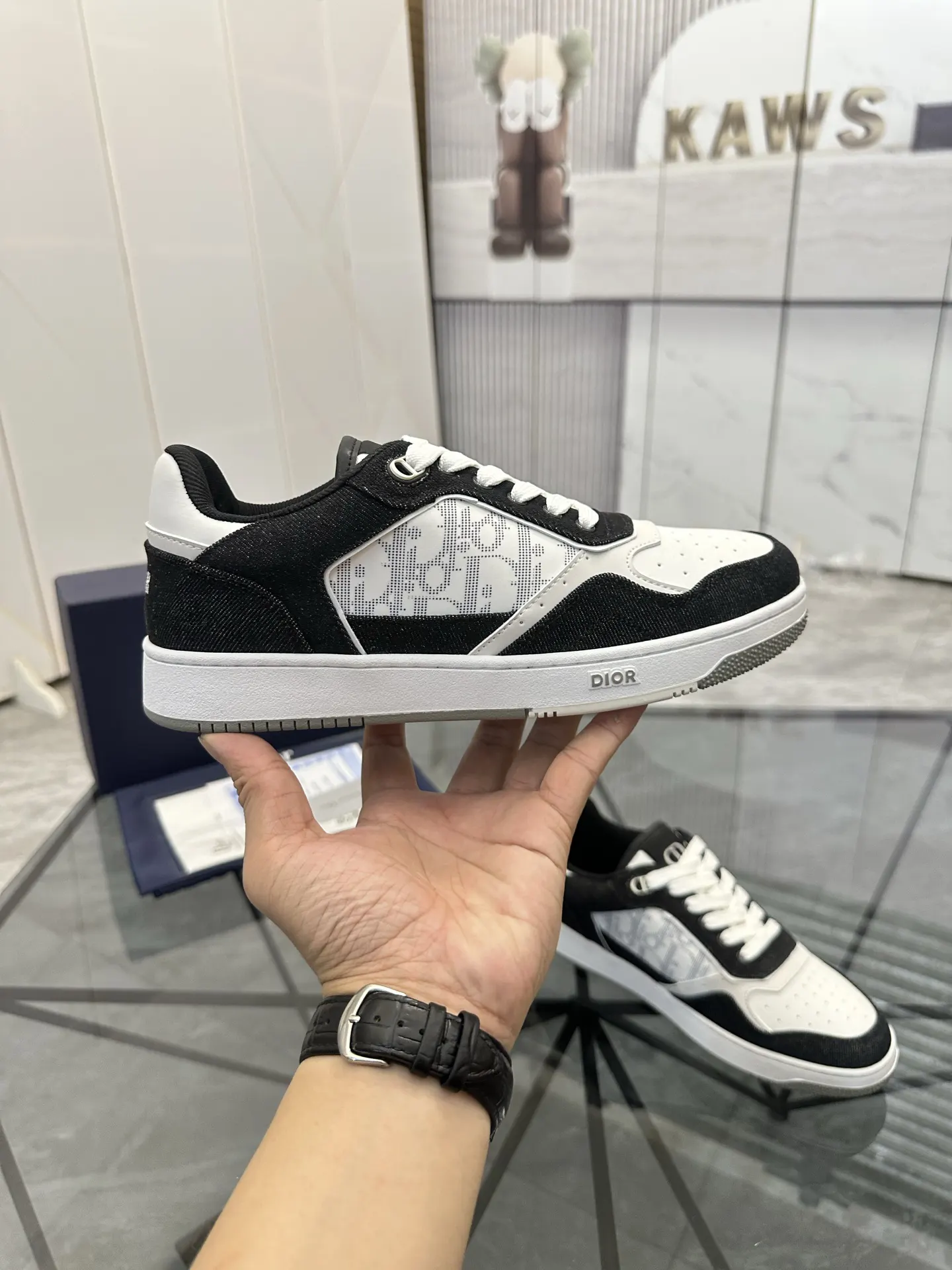 Dior 黑白拼色牛皮低帮运动鞋 休闲