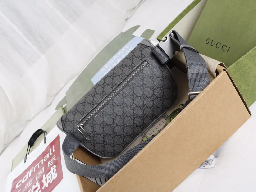 Black Gray Belt Bag Casual Leather