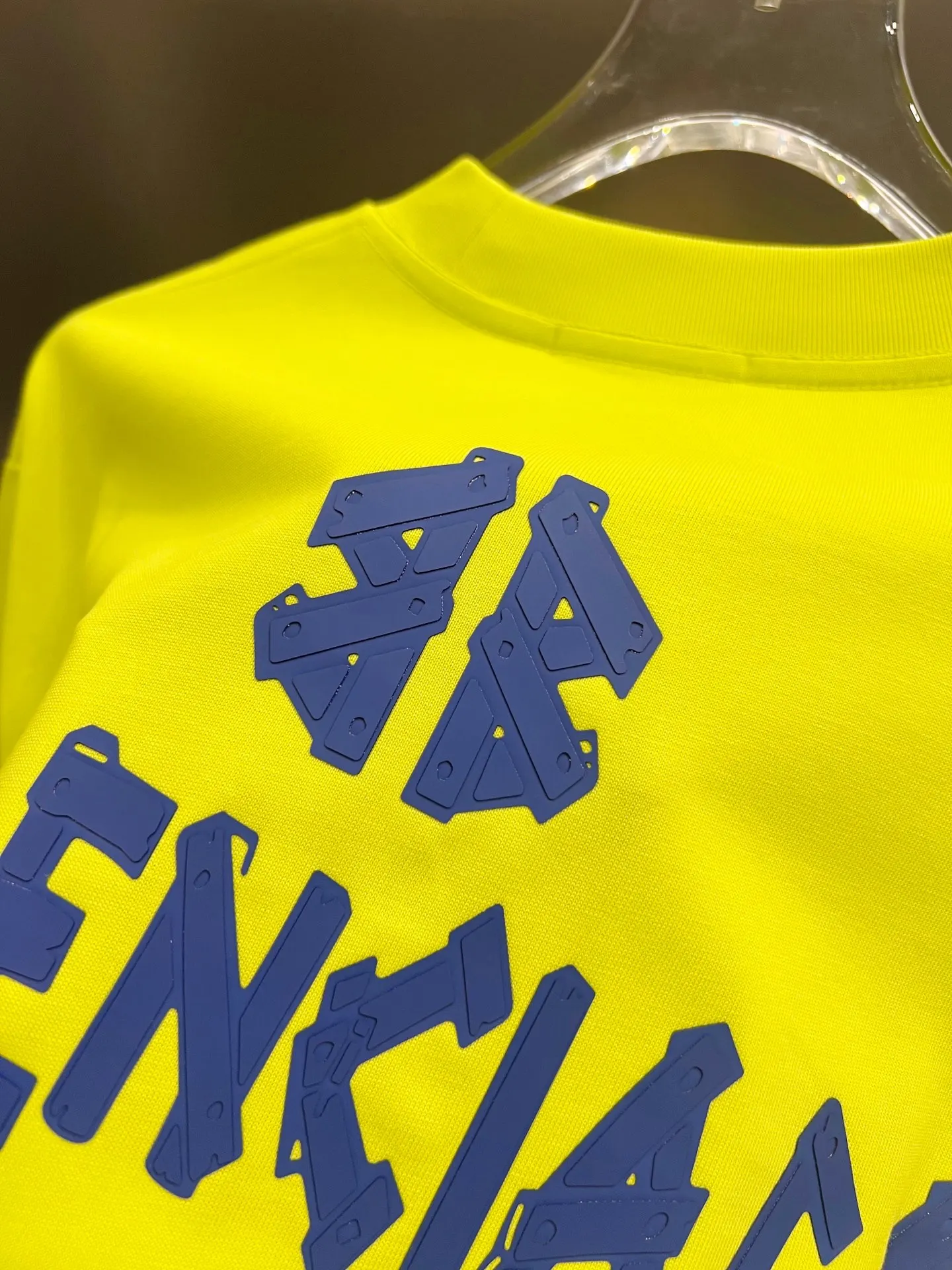 Balenciaga Blue Crest Letter Crew Neck T-Shirt In Neon Yellow