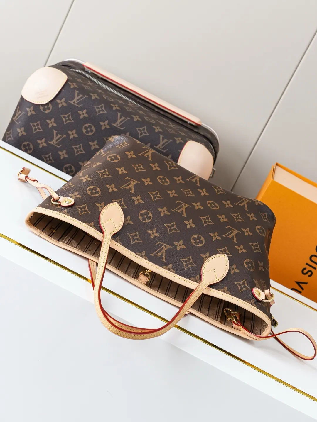 Neverfull 老花 牛皮 托特包 大容量托特款