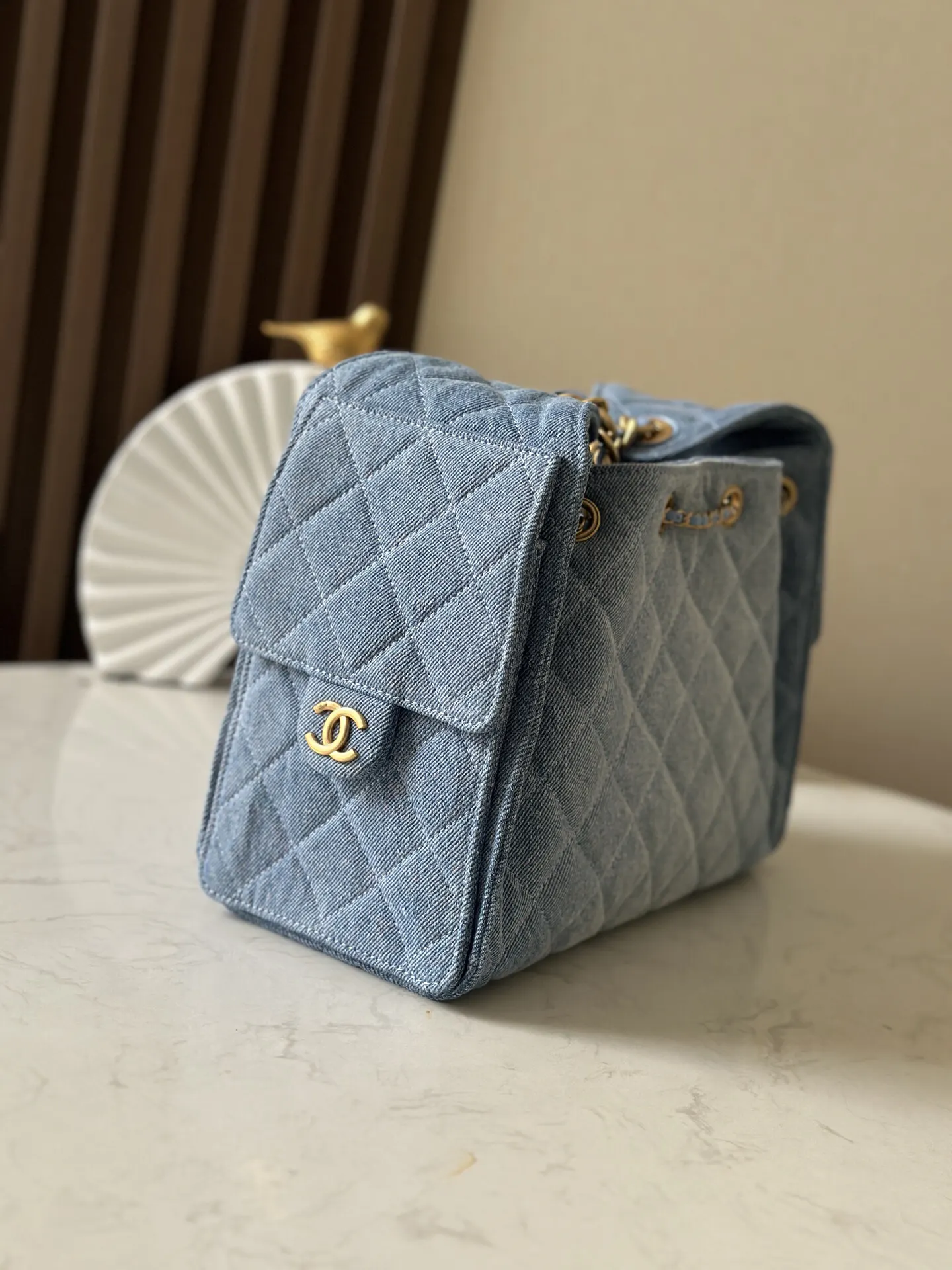 Chanel Blue Hobo Shoulder Bag Vintage Leather