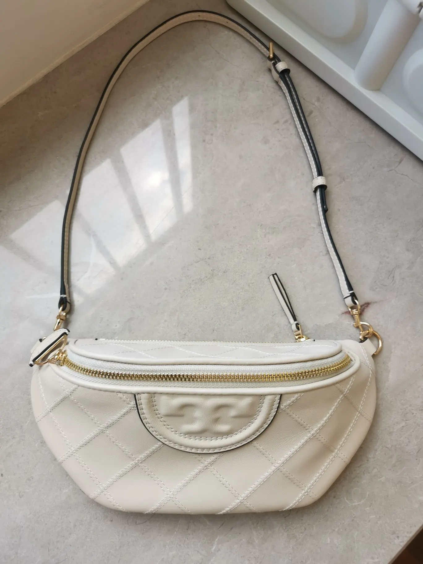 Black White Belt Bag Casual Leather