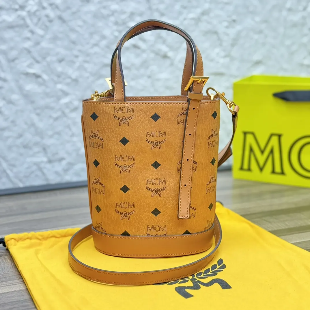 老花 皮革 MCM 小水桶 全套 爆 款水桶包 时 休閒水桶款